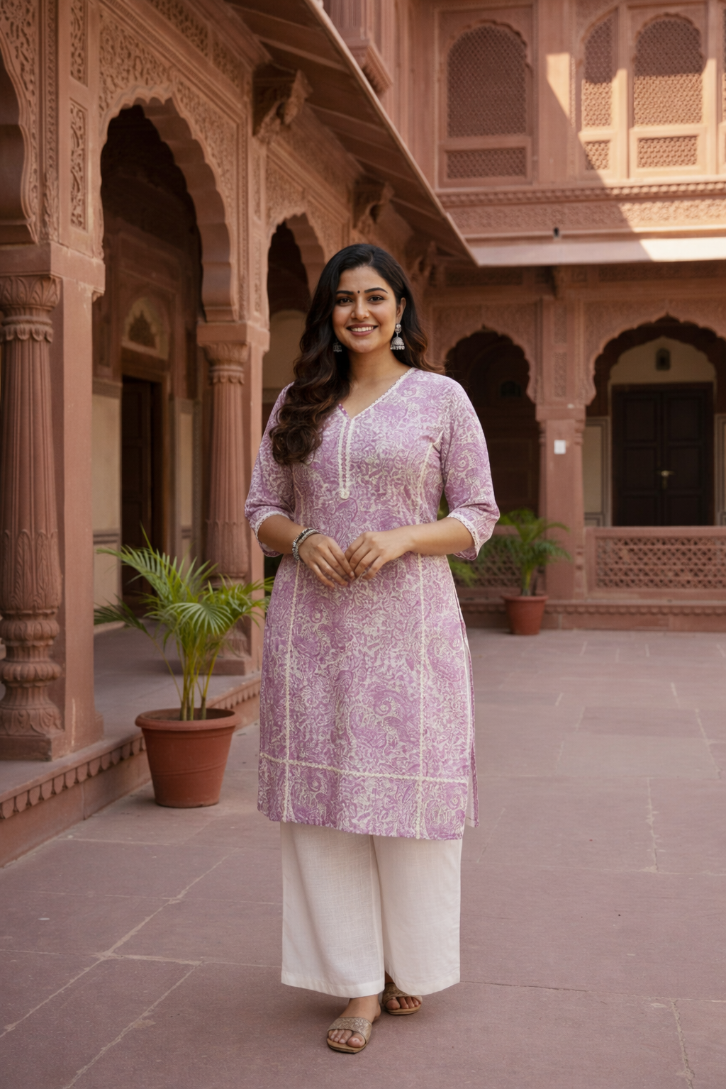 Elegant Block Print Dusty Lilac Kurta(only kurta)