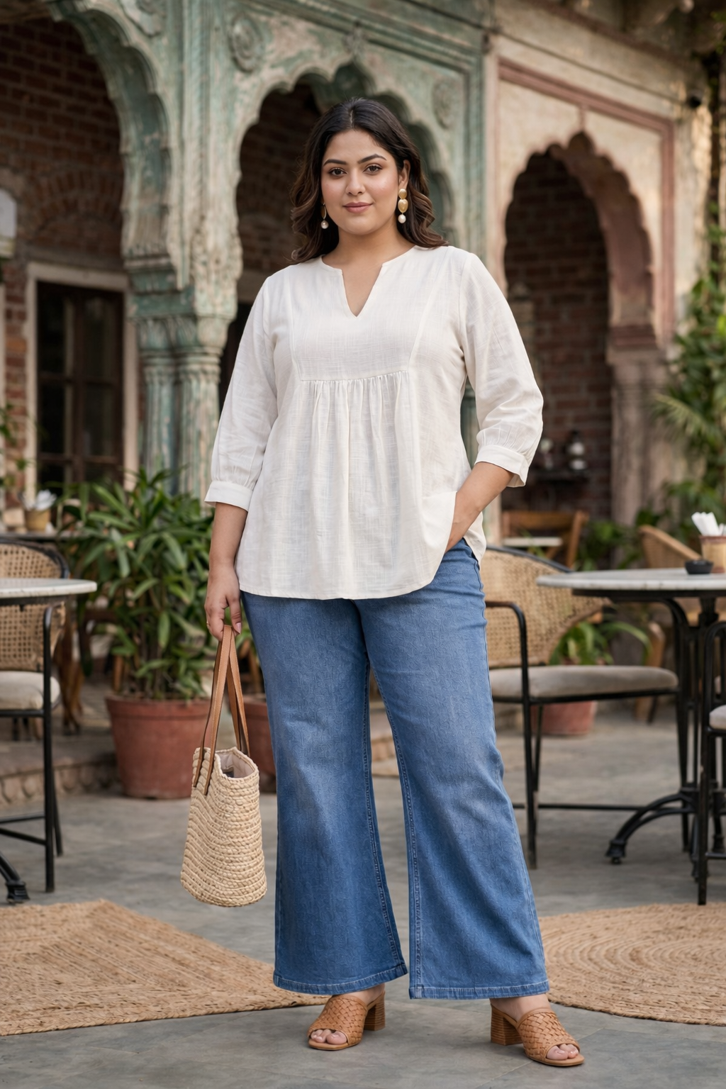 Elegant White Cotton Slub Peplum Top