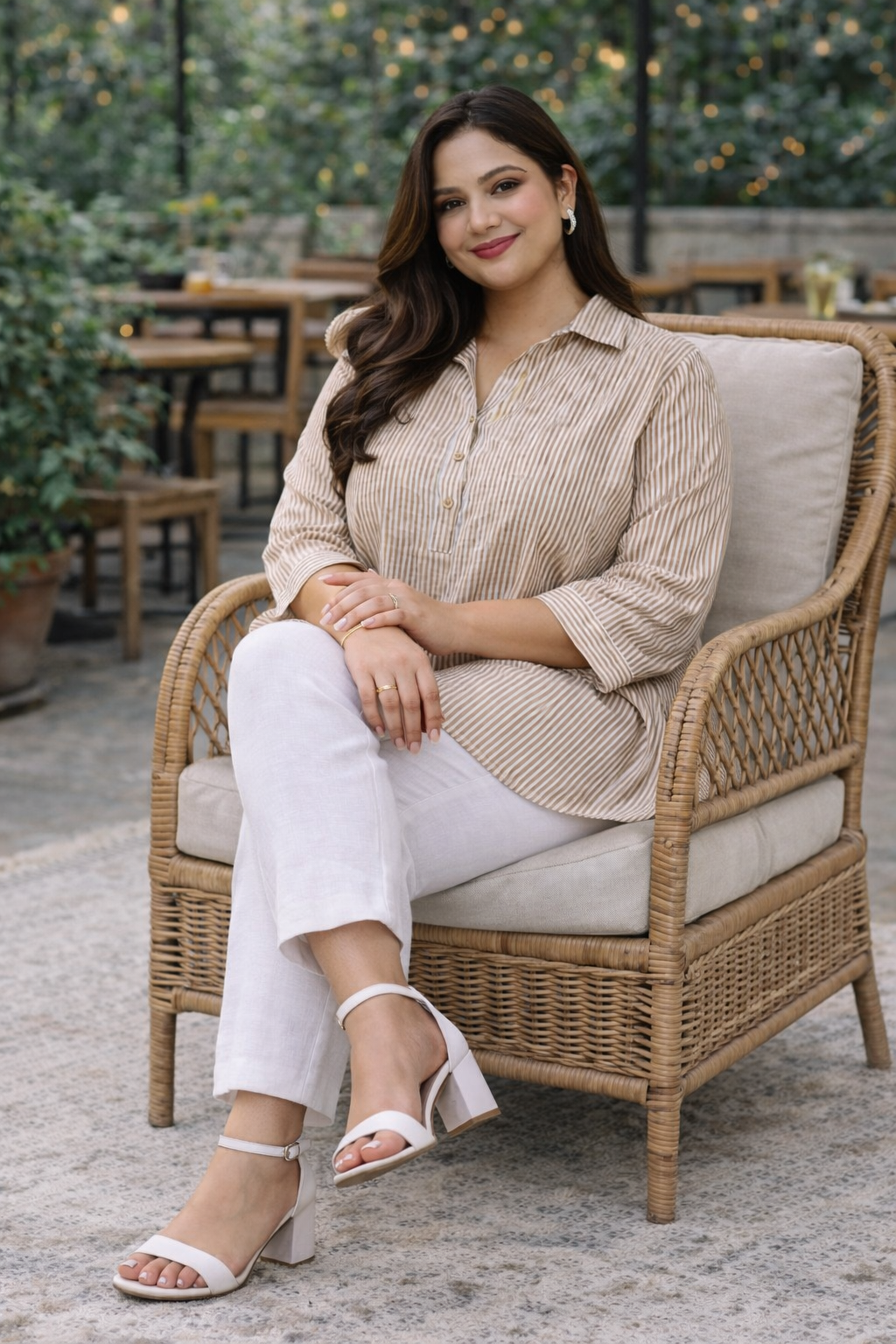 Brown Striped Hand Block Printed Top with Placket