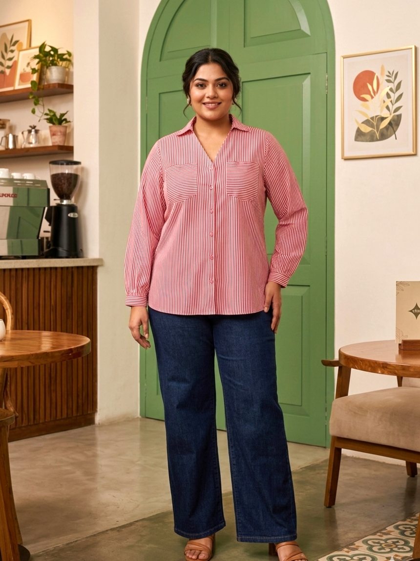 Red Striped Hand Block Printed Power Shirt