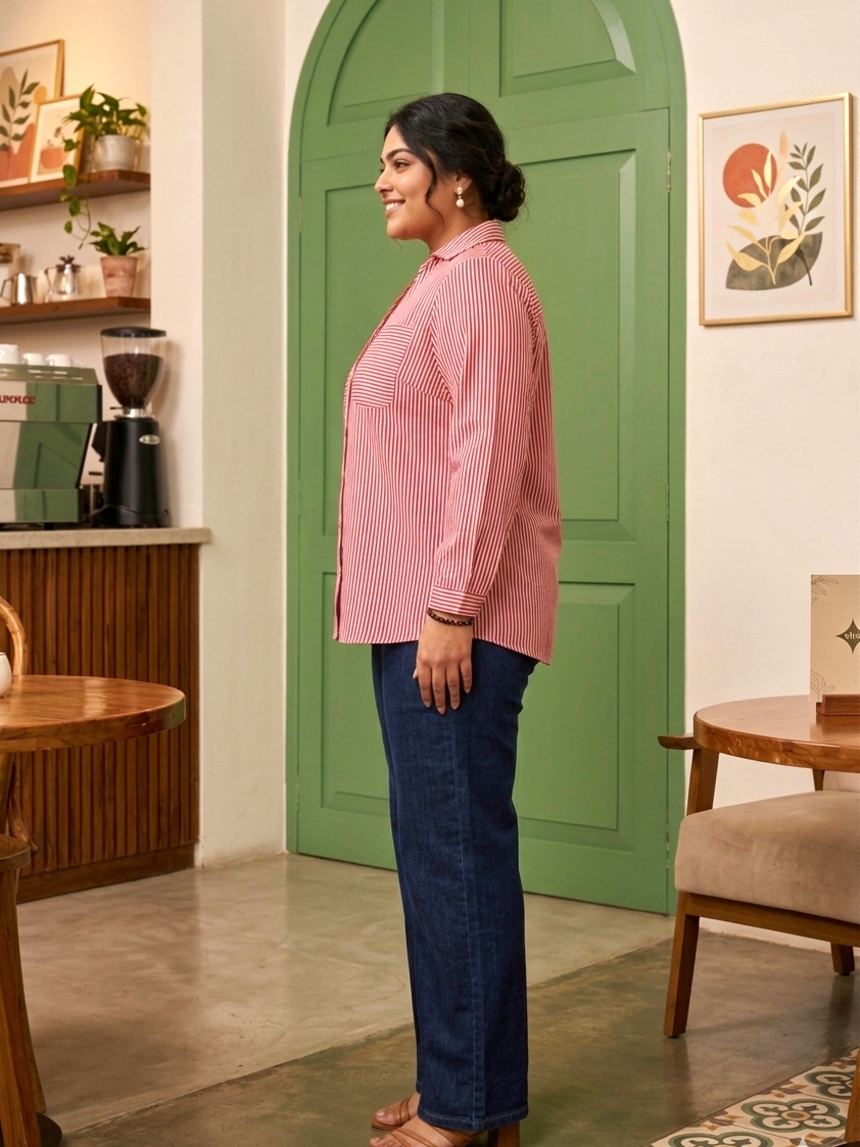 Red Striped Hand Block Printed Power Shirt