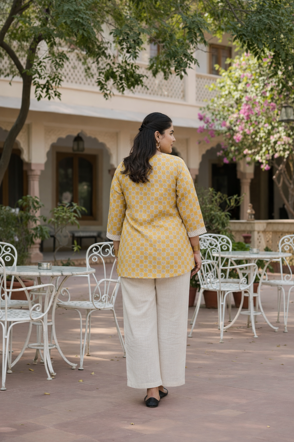 Mustard Crochet Lace Detailed Elegant Top