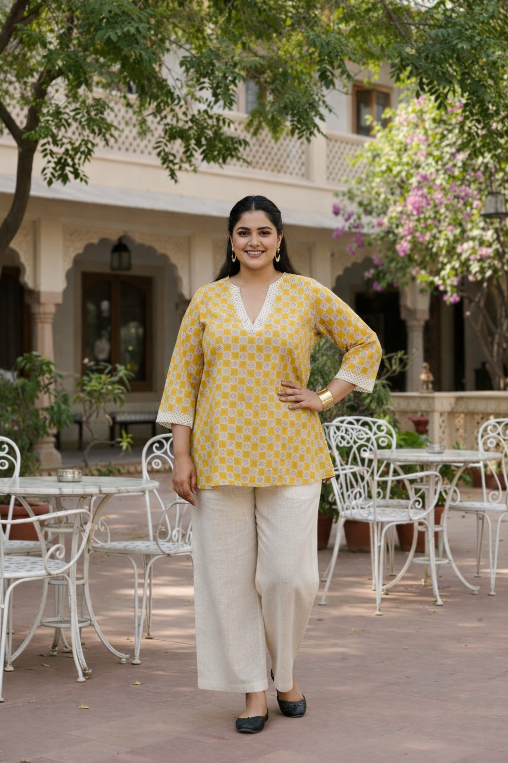 Mustard Crochet Lace Detailed Elegant Top