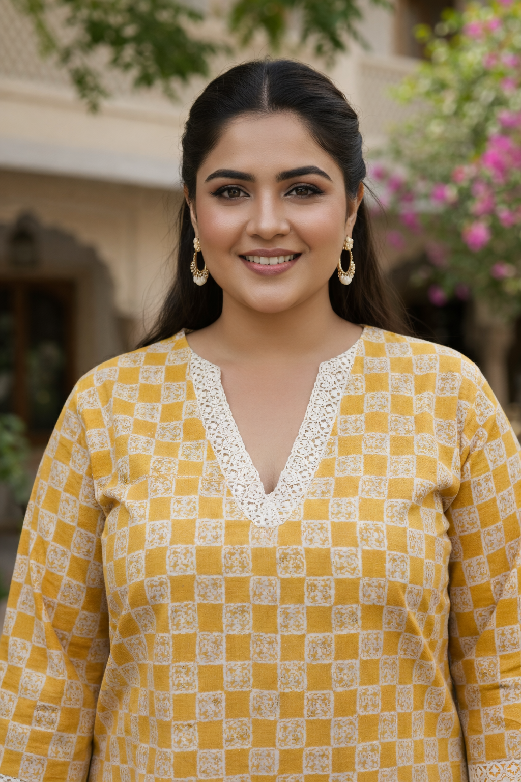 Mustard Crochet Lace Detailed Elegant Top