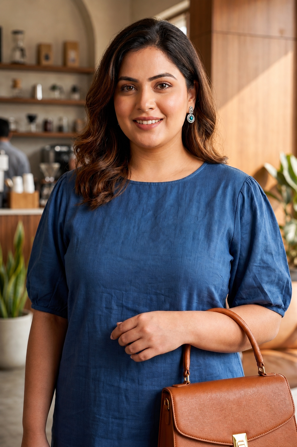Steel Blue Linen Midi Dress