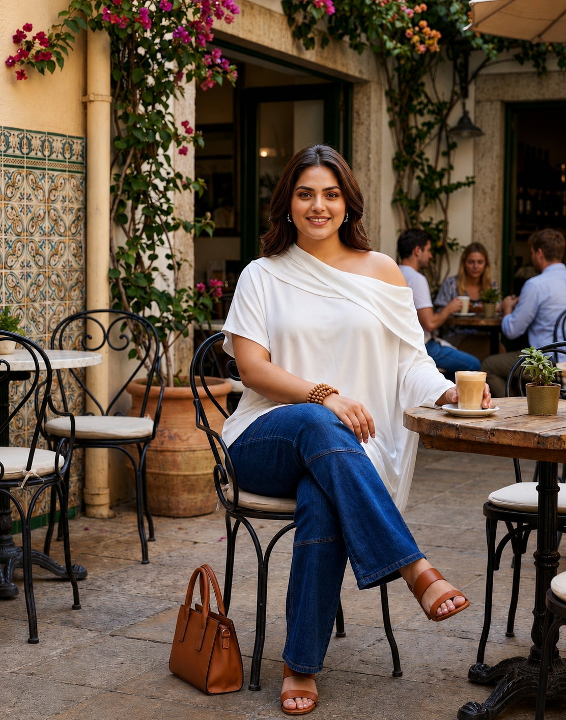 White Rayon Asymmetrical Cowl Neck Top