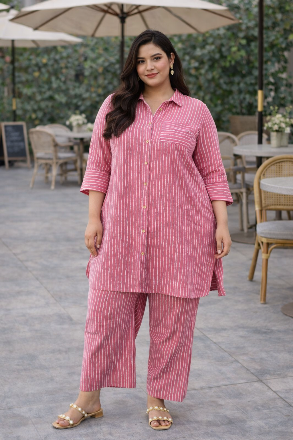 Berry Pink Button-Down Co-Ord Set (Set of 2)