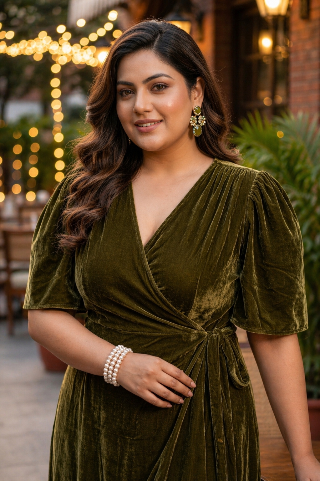 Olive Green Velvet Wrap Gown
