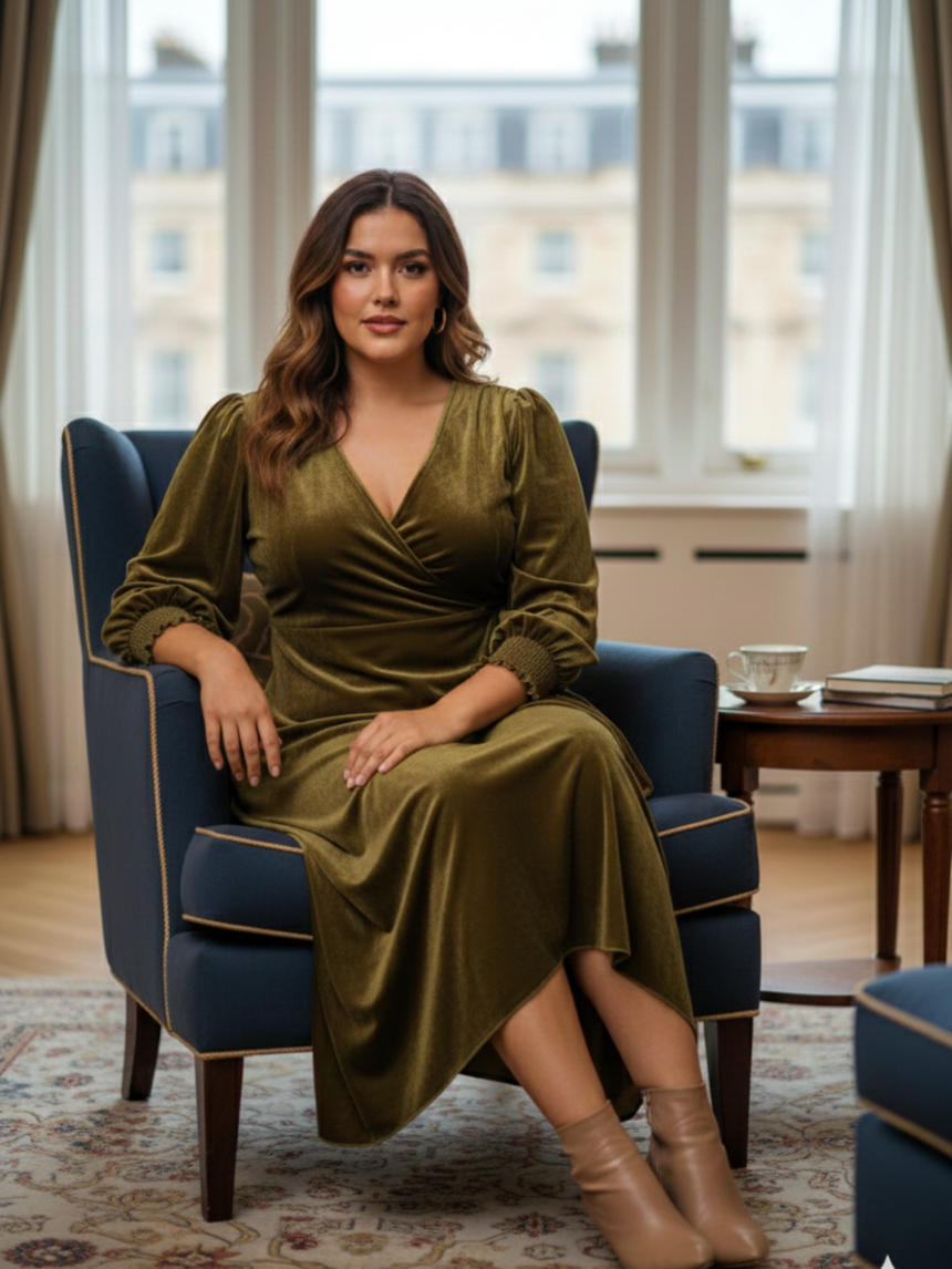 Regular Olivia Velvet V-Neck Wrap Gown