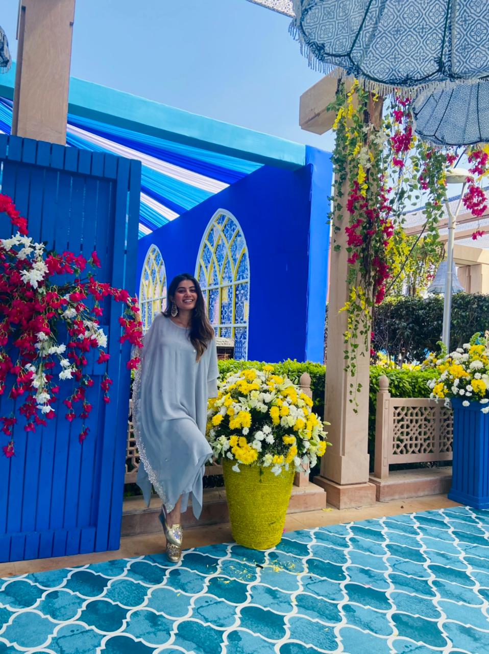 Powder Blue Gold Embroidered Kaftan Set