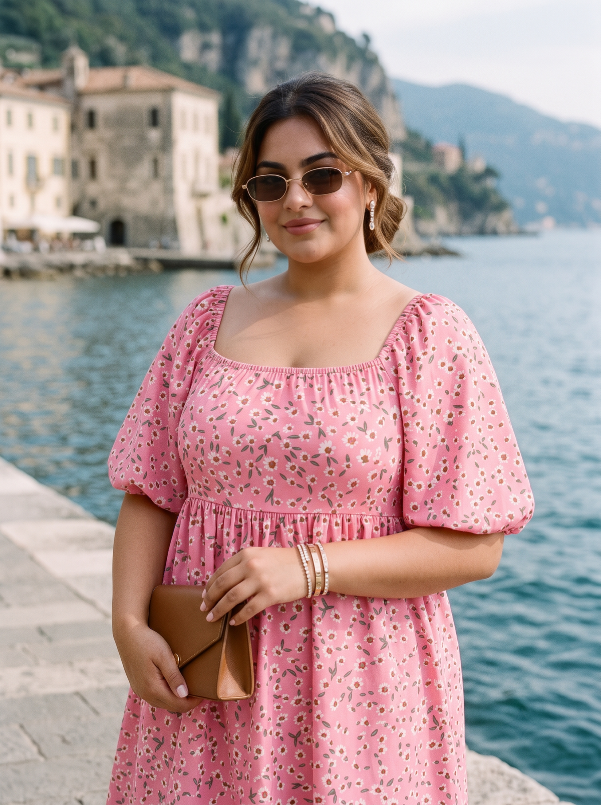 Plus Size Pink Floral Printed Dress – V-Neck Tiered Style