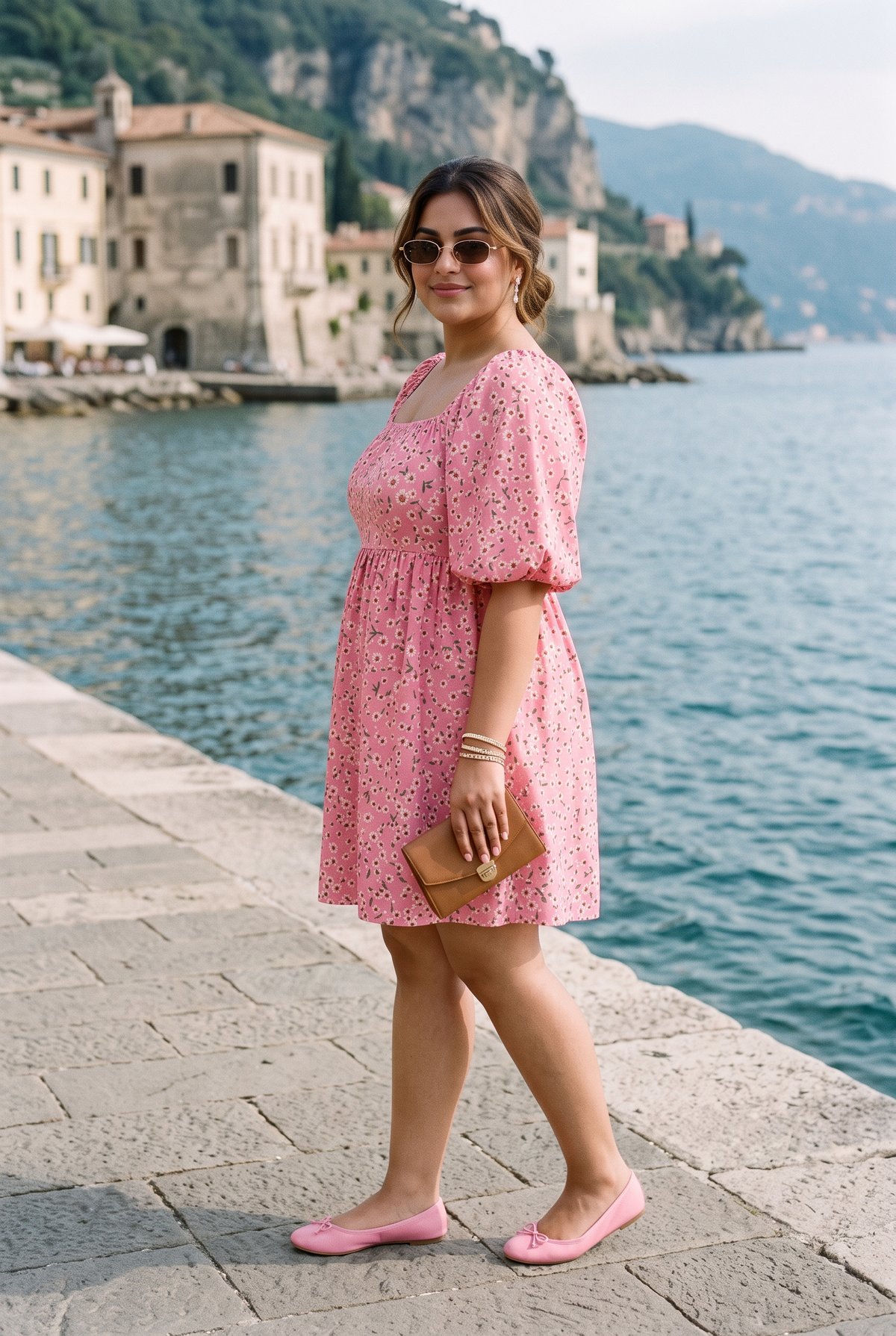 Plus Size Pink Floral Printed Dress – V-Neck Tiered Style