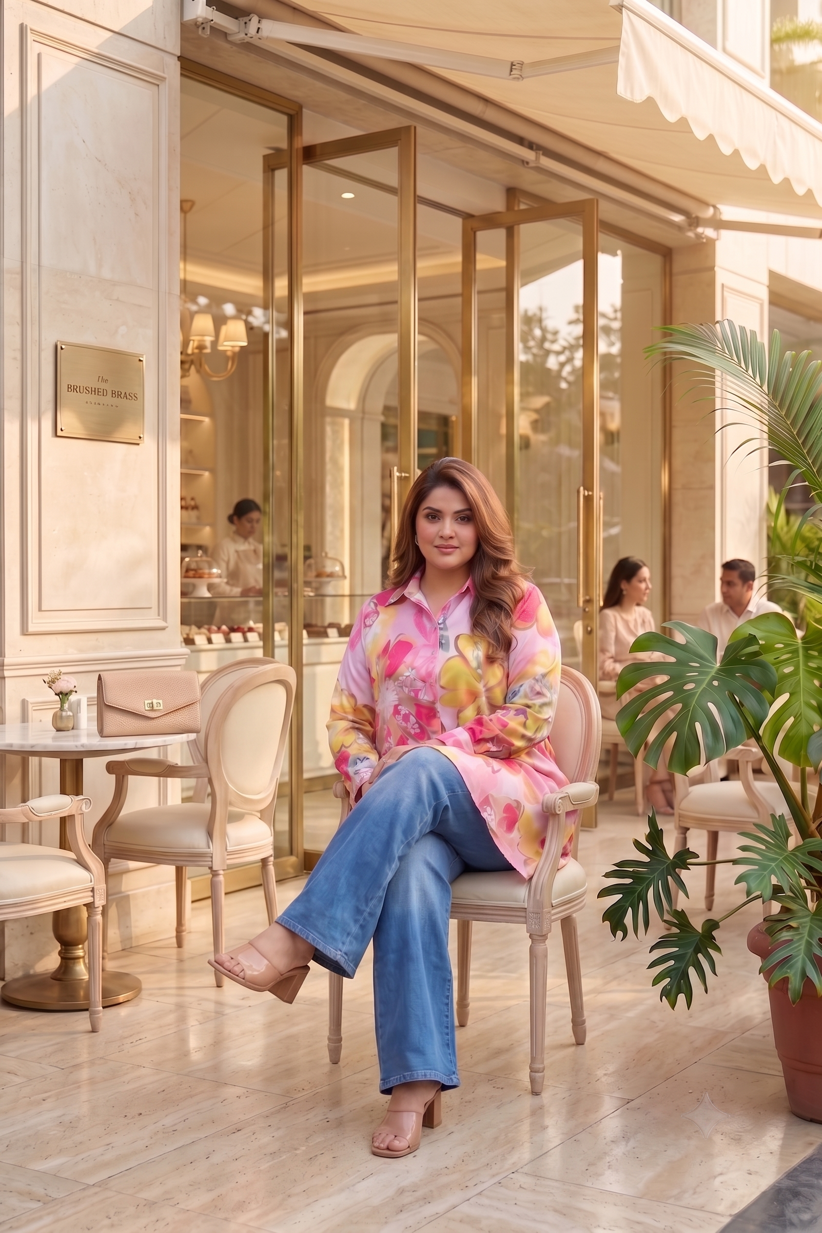 Plus Size Pink Floral Satin Shirt for Women | Premium Satin Longline Oversized Shirt