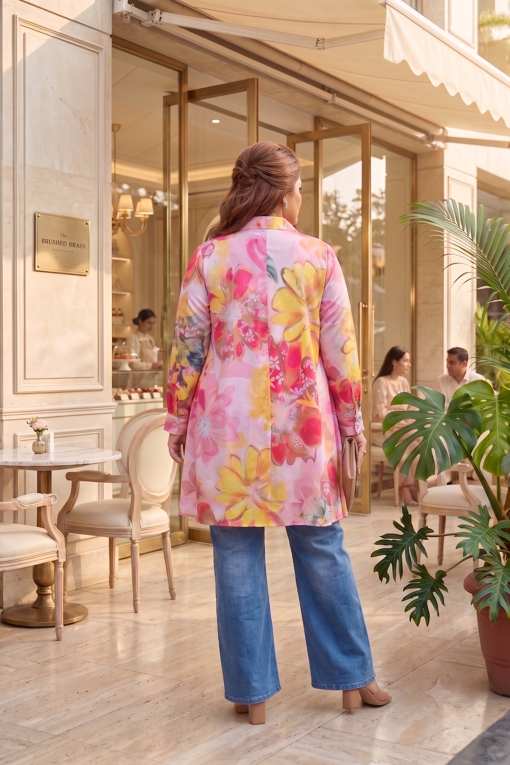 Plus Size Pink Floral Satin Shirt for Women | Premium Satin Longline Oversized Shirt