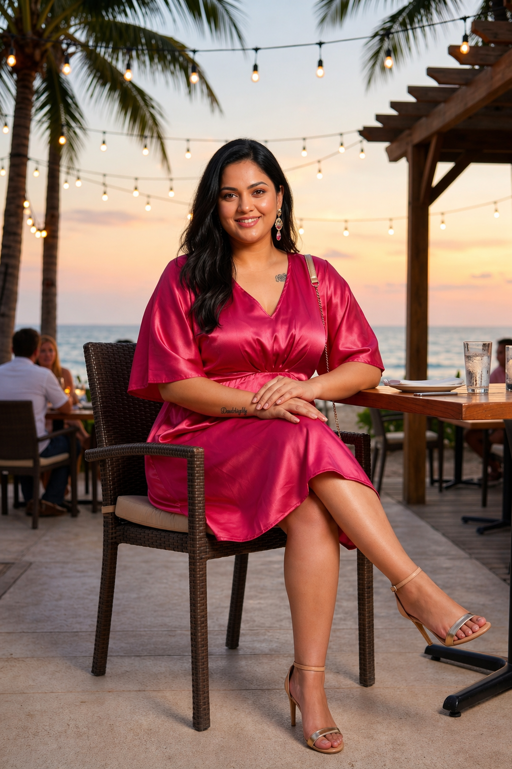 Hot Pink Satin Midi Dress