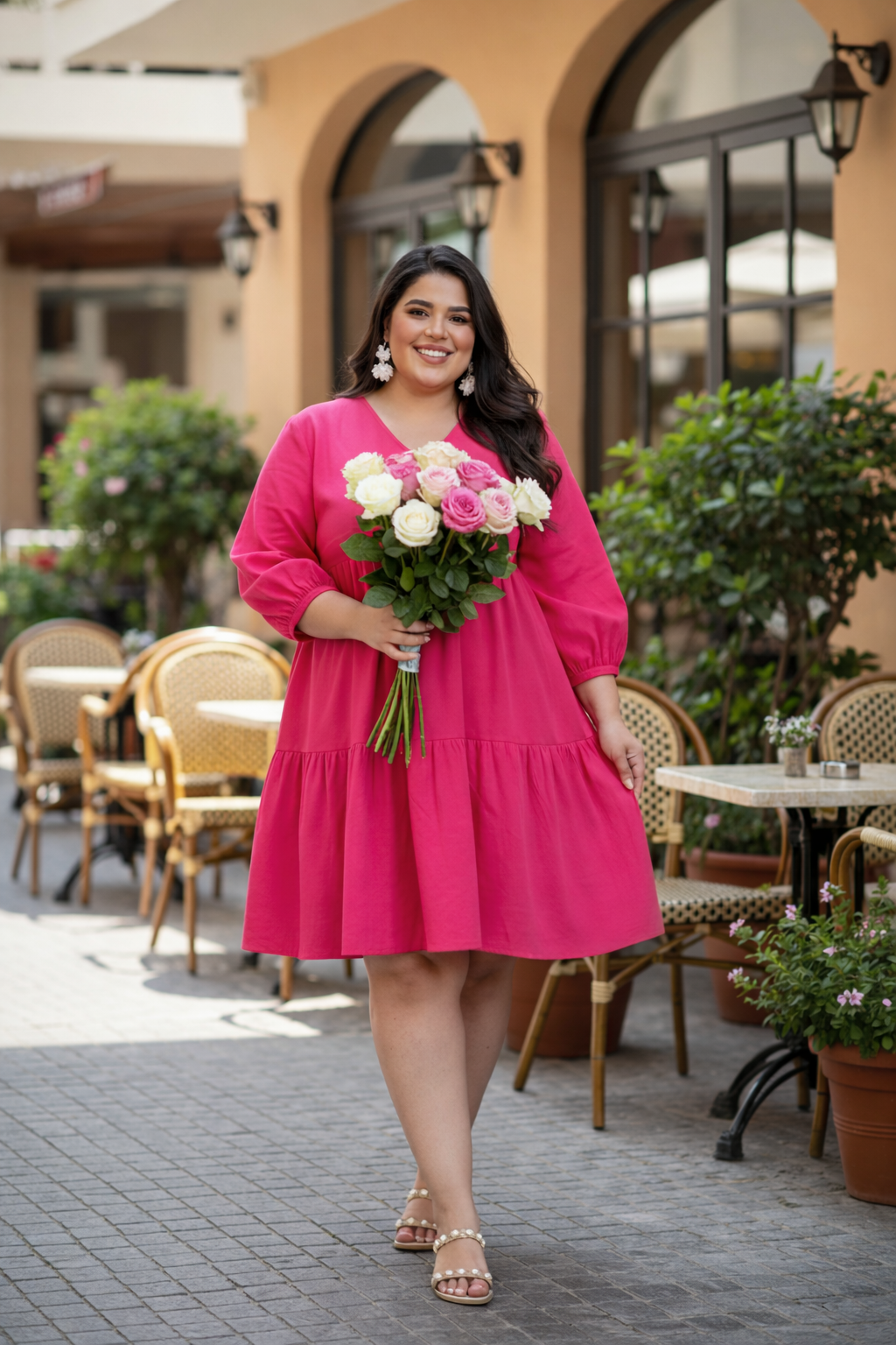knee length dresses for ladies Dressime Woman's Cute Pink Homecoming Dress A Line Strapless Chiffon  Printed Tiered Mini Cocktail Dress – dressime main image 1