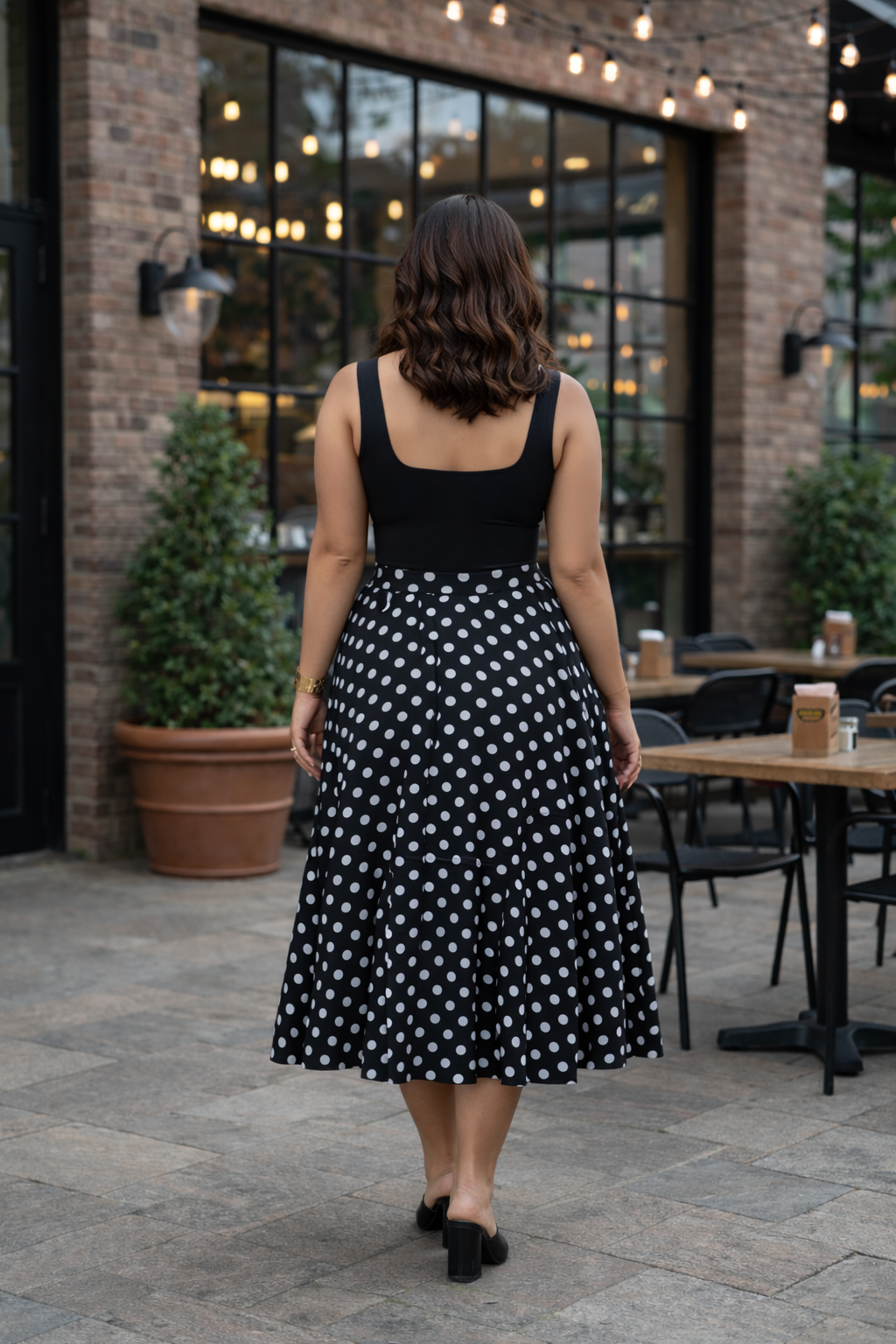 Plus size Classic Black & White Polka Dot Midi Skirt