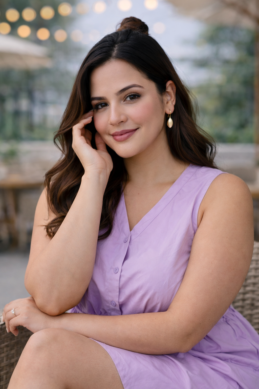 Lilac Whisper Poplin Short Dress With Drawstring