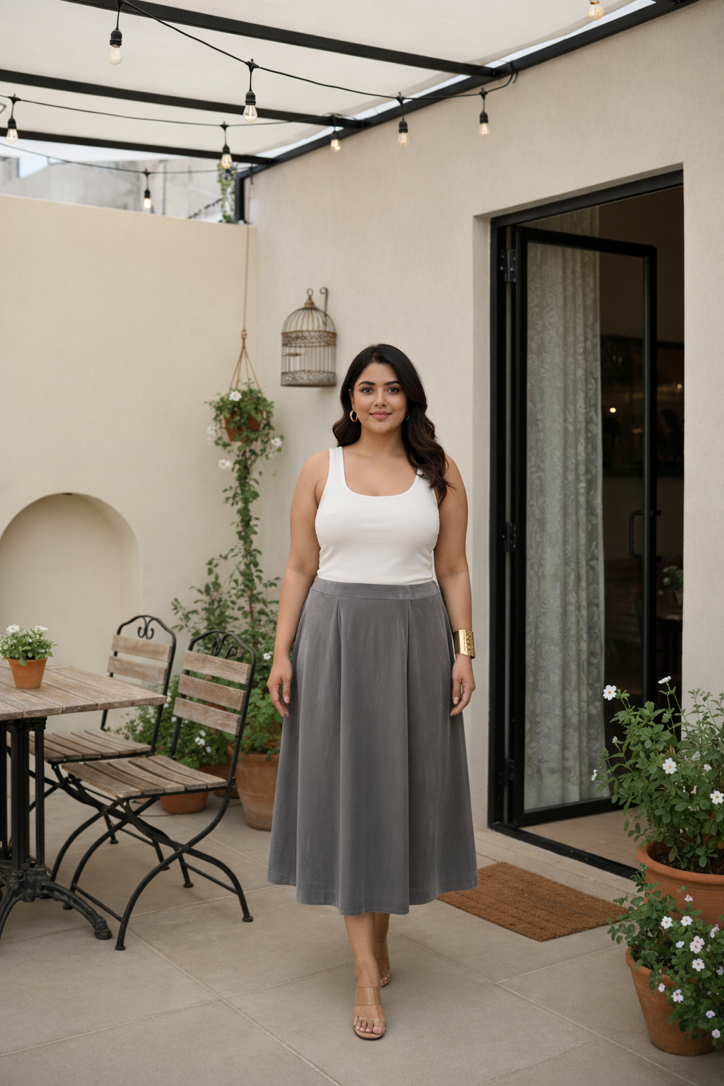 Premium Shimmer Finish Velvet Midi Skirt