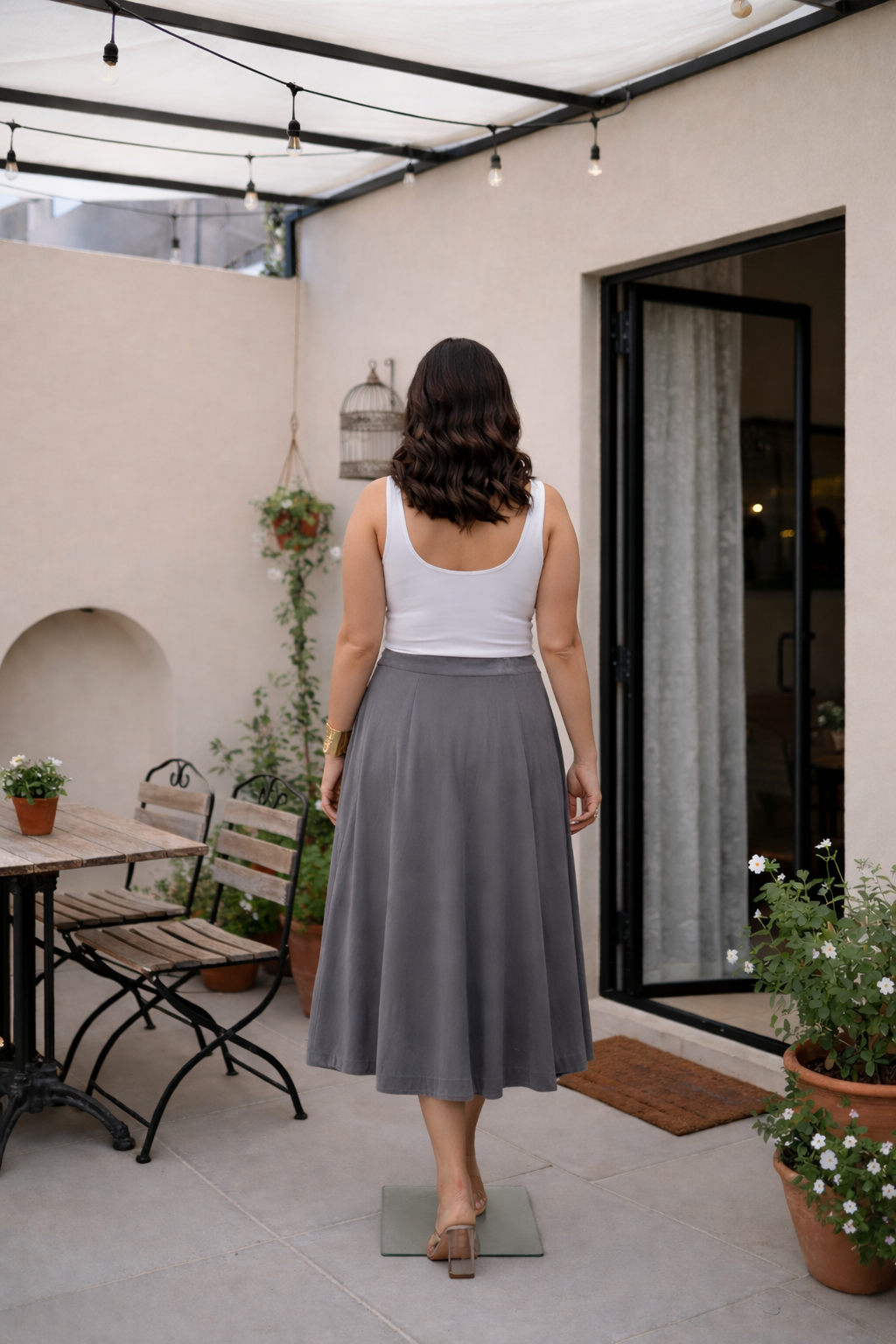 Premium Shimmer Finish Velvet Midi Skirt