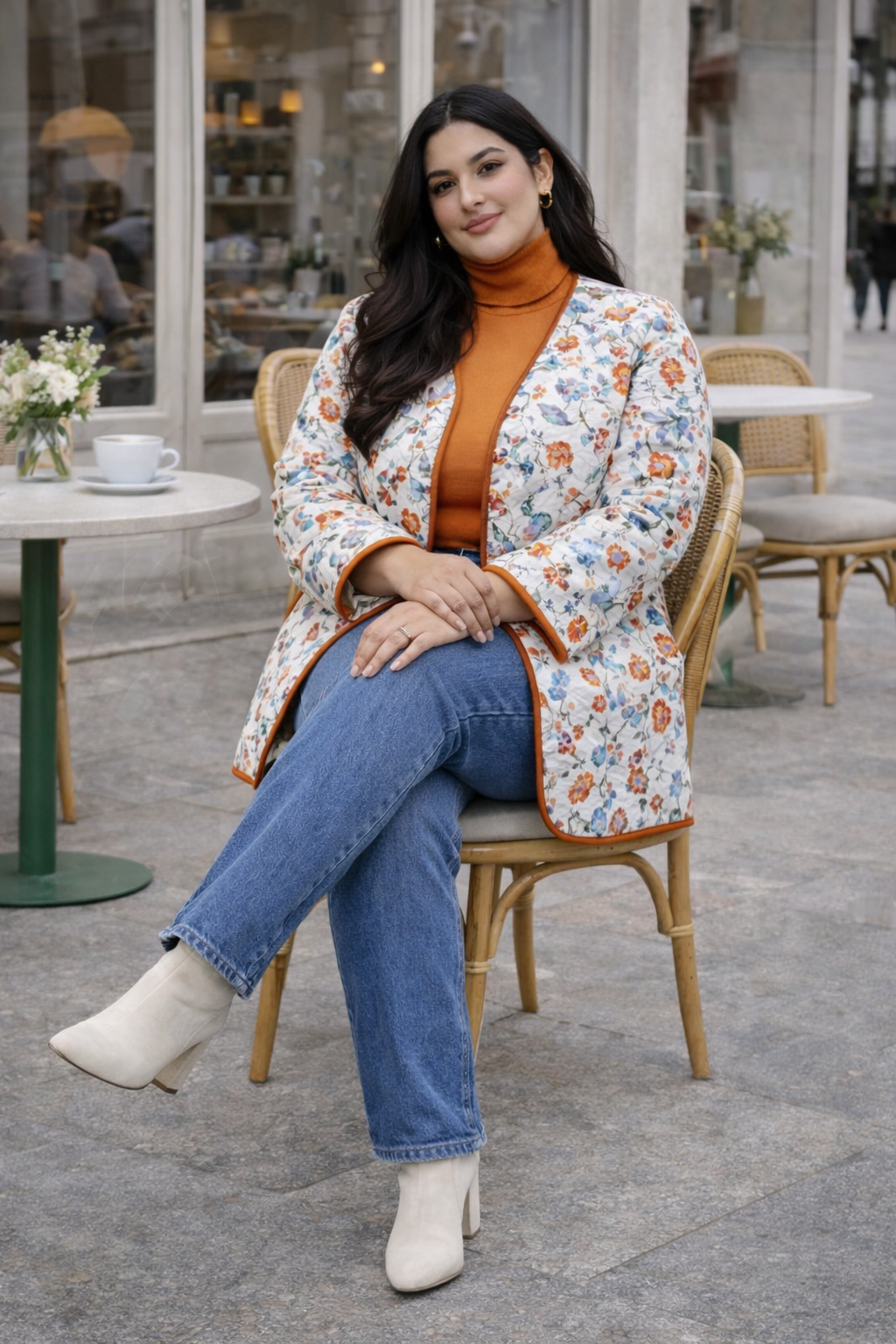 Floral Hand-Block Quilted Puffer Cotton Longline Jacket – Ivory Garden