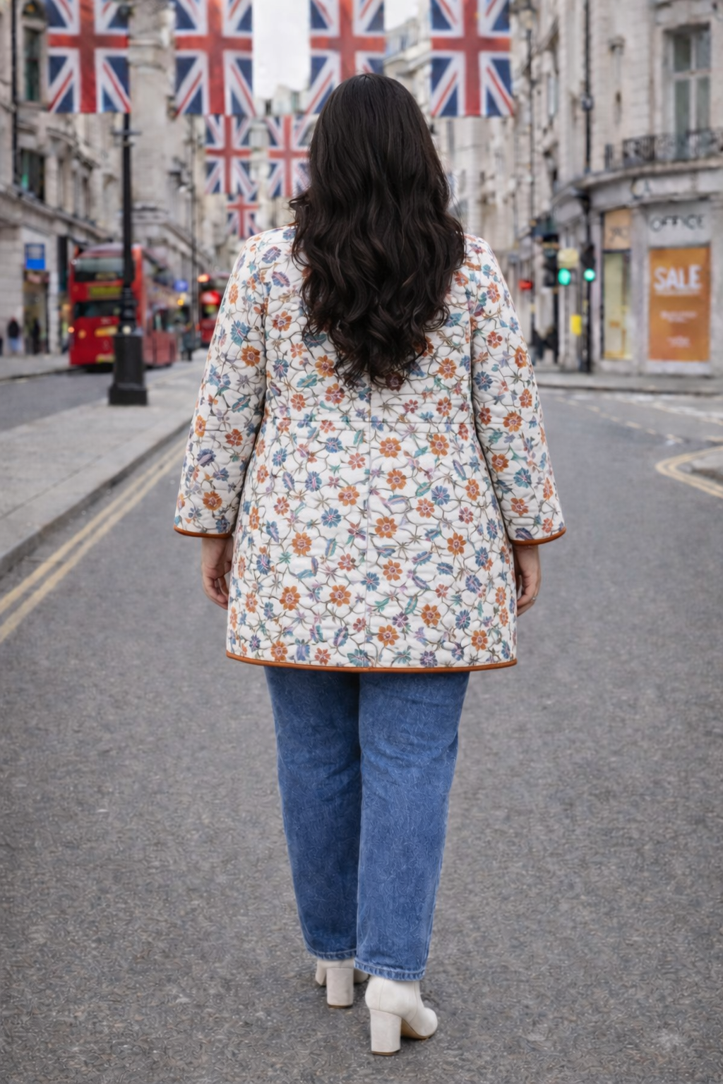 Floral Hand-Block Quilted Puffer Cotton Longline Jacket – Ivory Garden