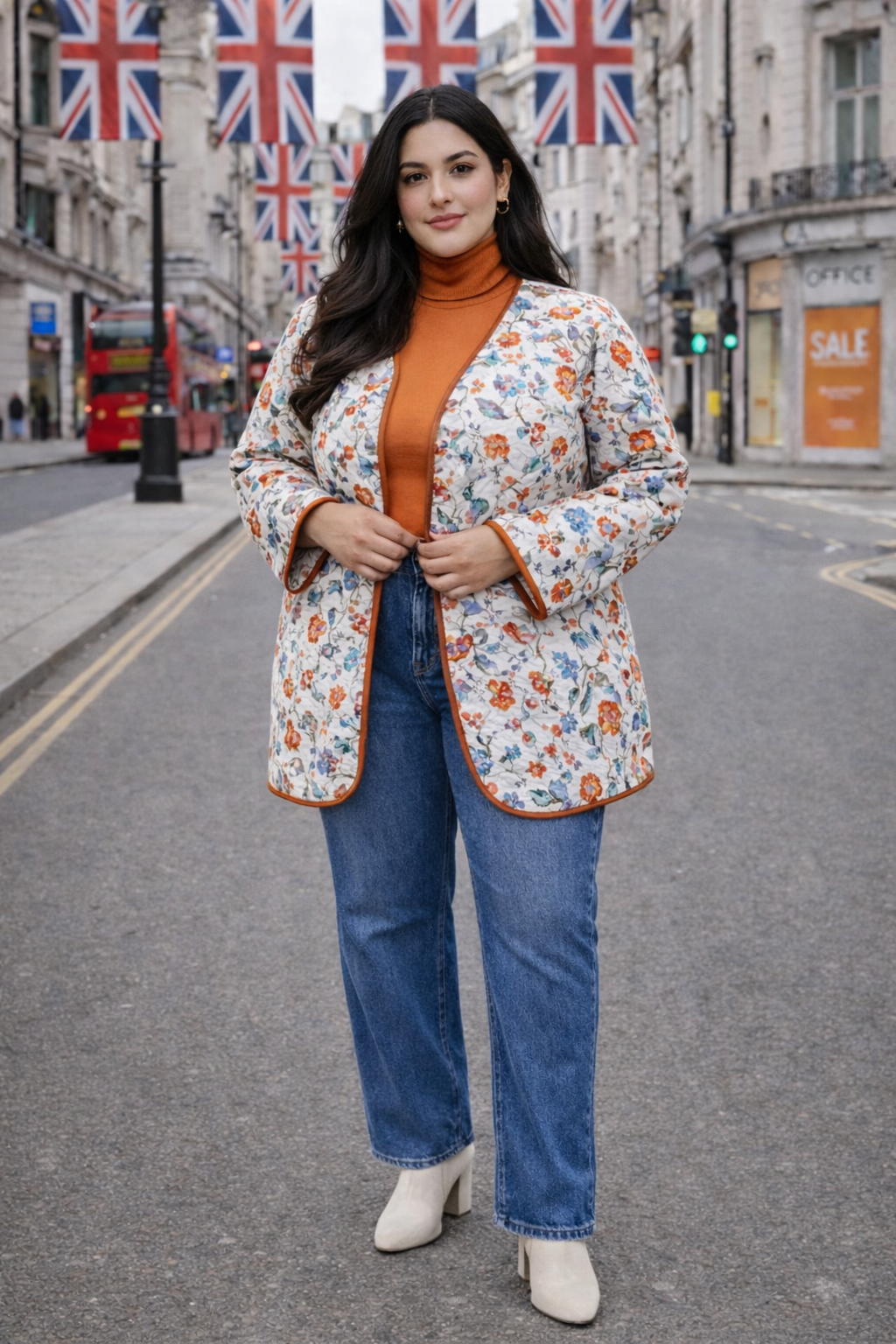 Floral Hand-Block Quilted Puffer Cotton Longline Jacket – Ivory Garden