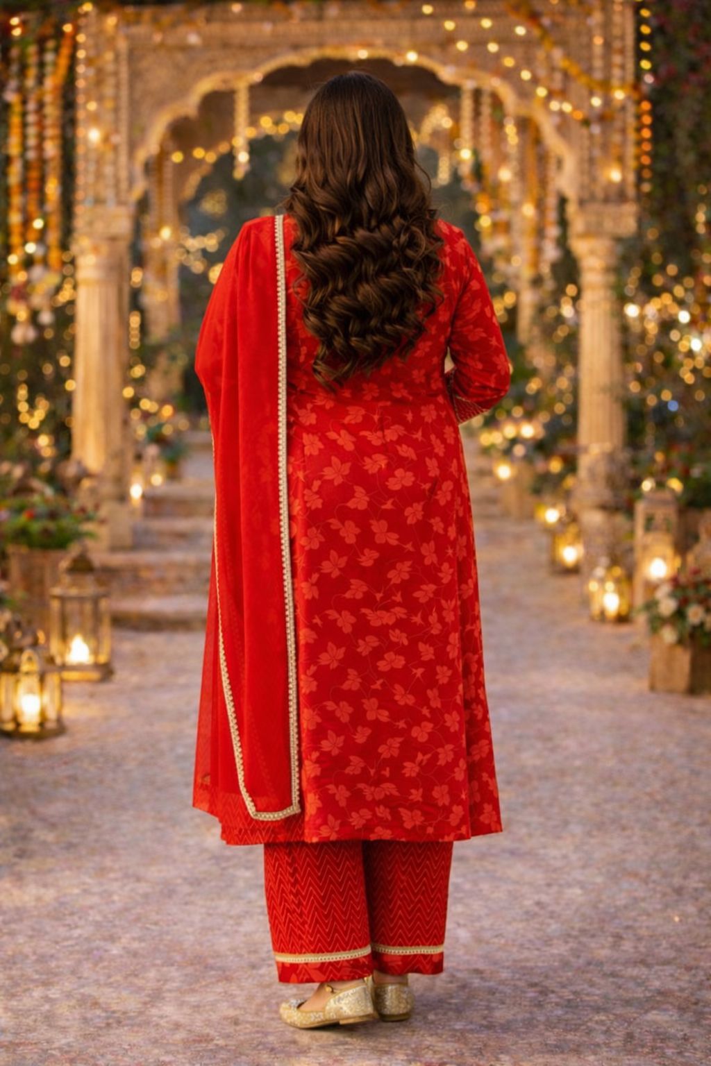 Radiant Red Festive Kurta Suit Set (3 Pc)