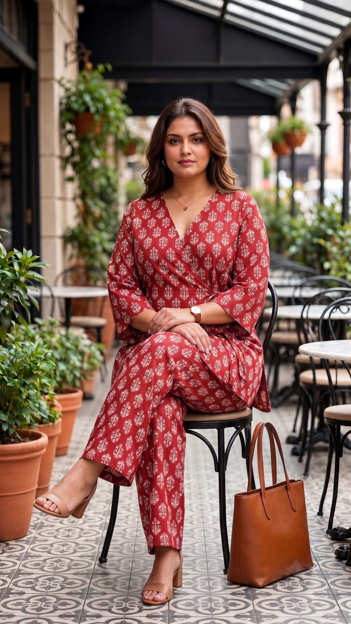 Plus Size Red Boho Printed Cotton Co-ord Set for Women – Stylish Casual Cord Set