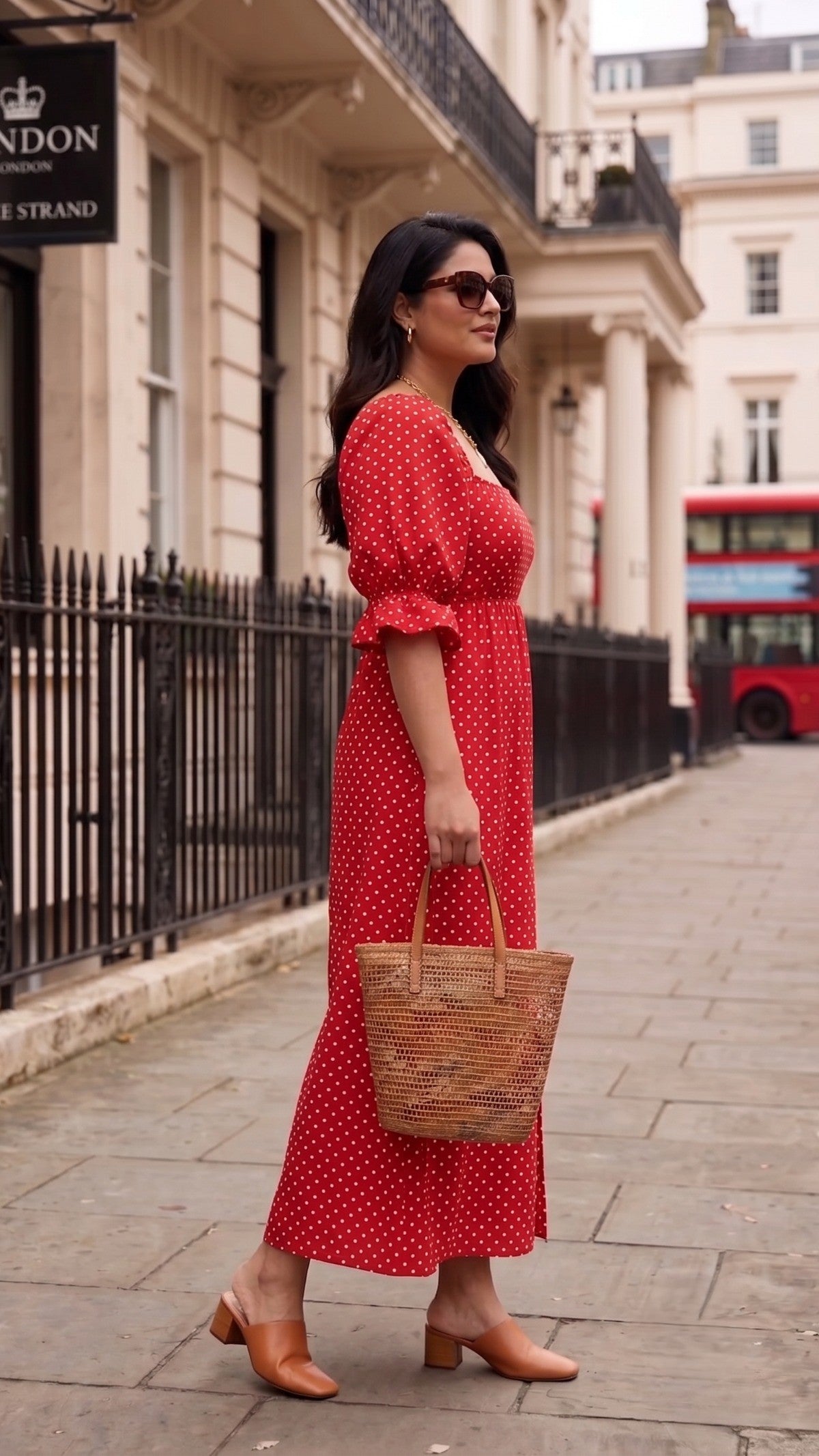 Plus Size Red Polka Dot Maxi Dress for Women | Square Neck Puff Sleeve Dress