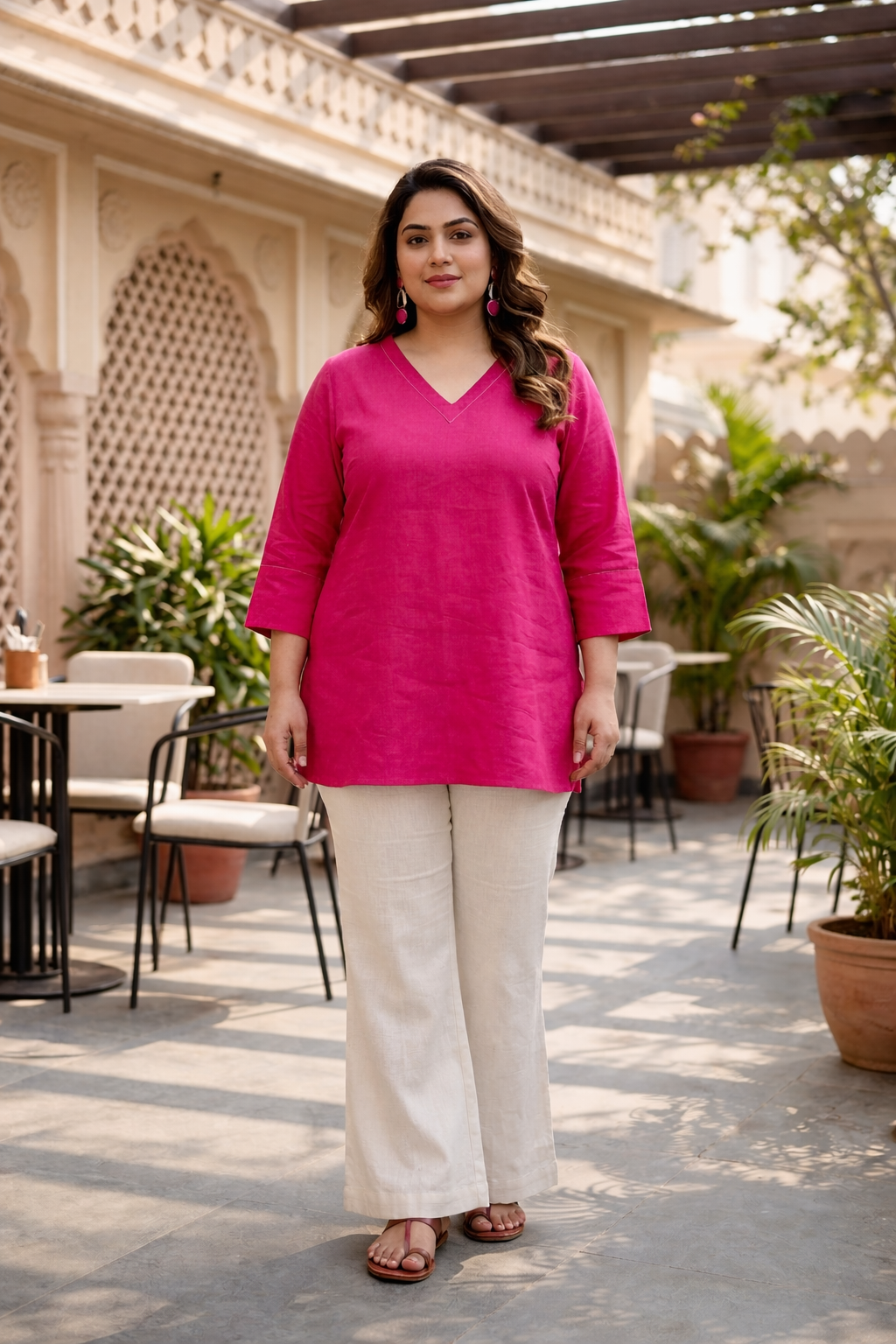 Pink Linen Short Top (Only Top)