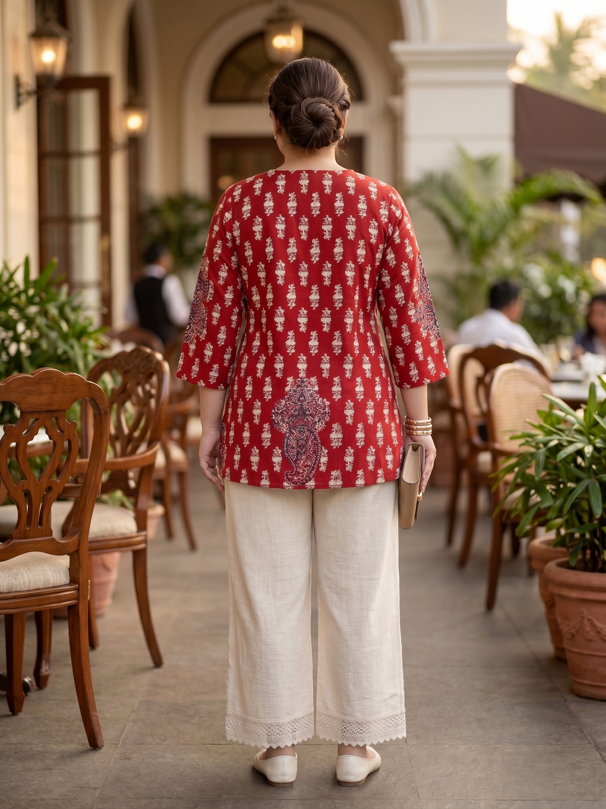 Plus Size Red Printed Cotton Tunic – Tie Waist Relaxed Fit