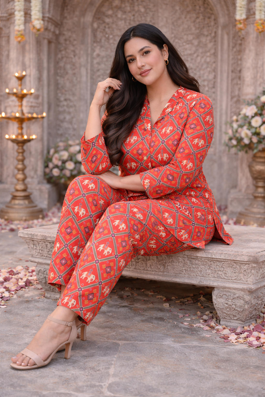 Red Printed Cotton Co-ord Set