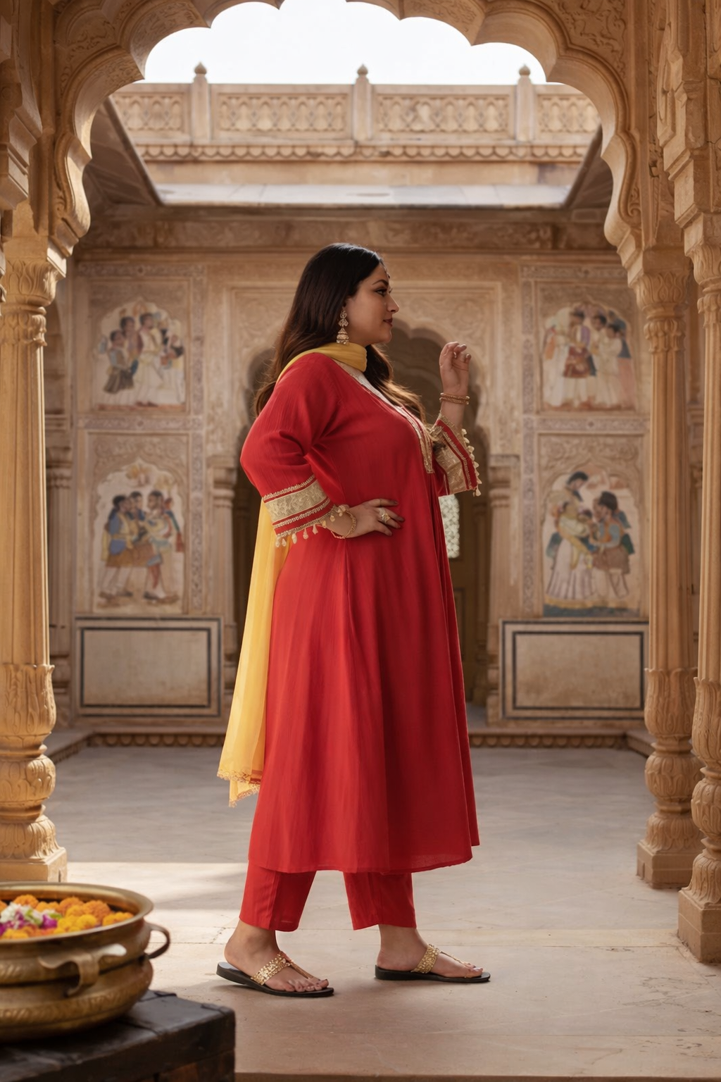 Regal Rust Red Kurta Set with Gota Detailing