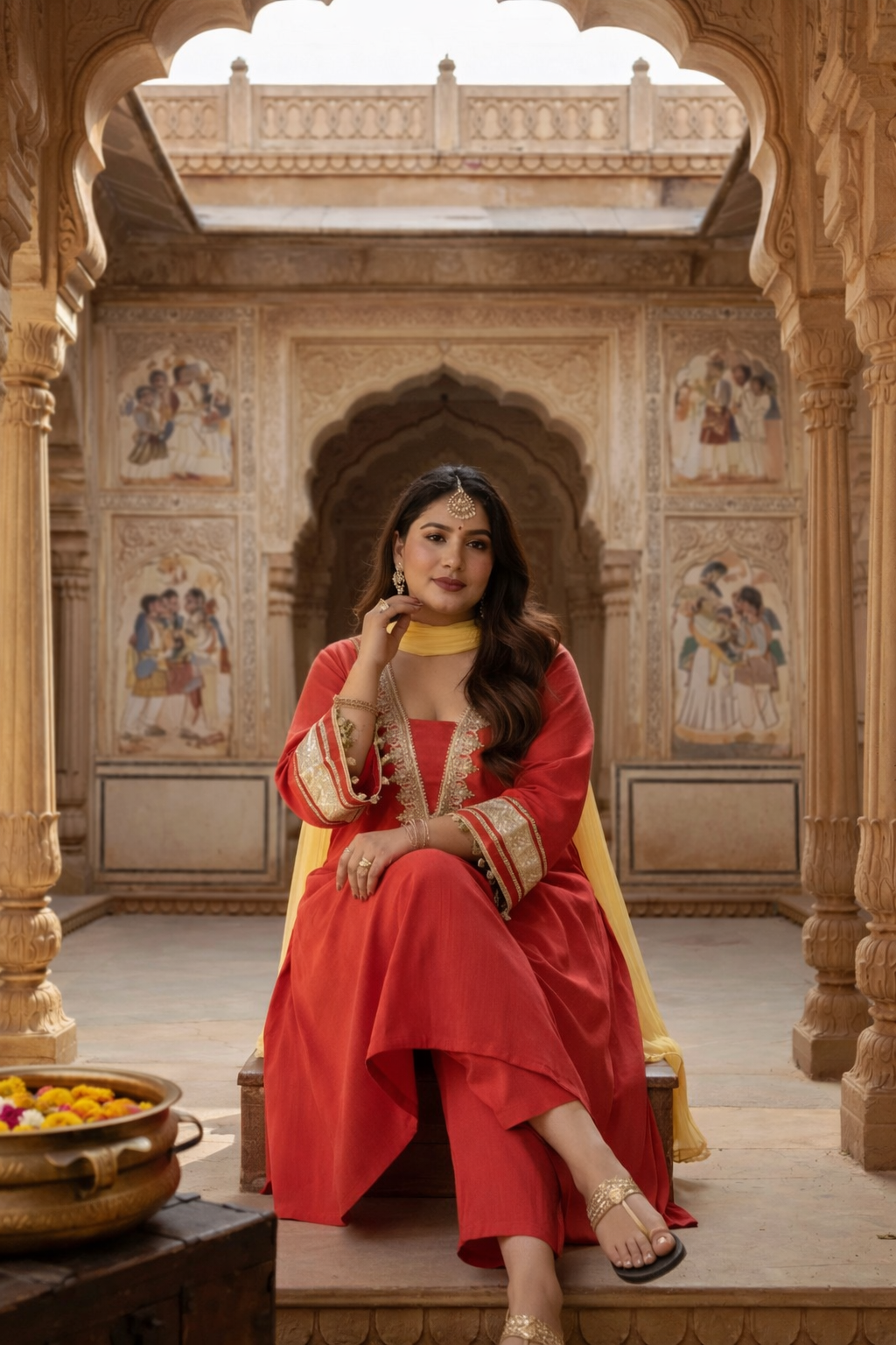 Regal Rust Red Kurta Set with Gota Detailing