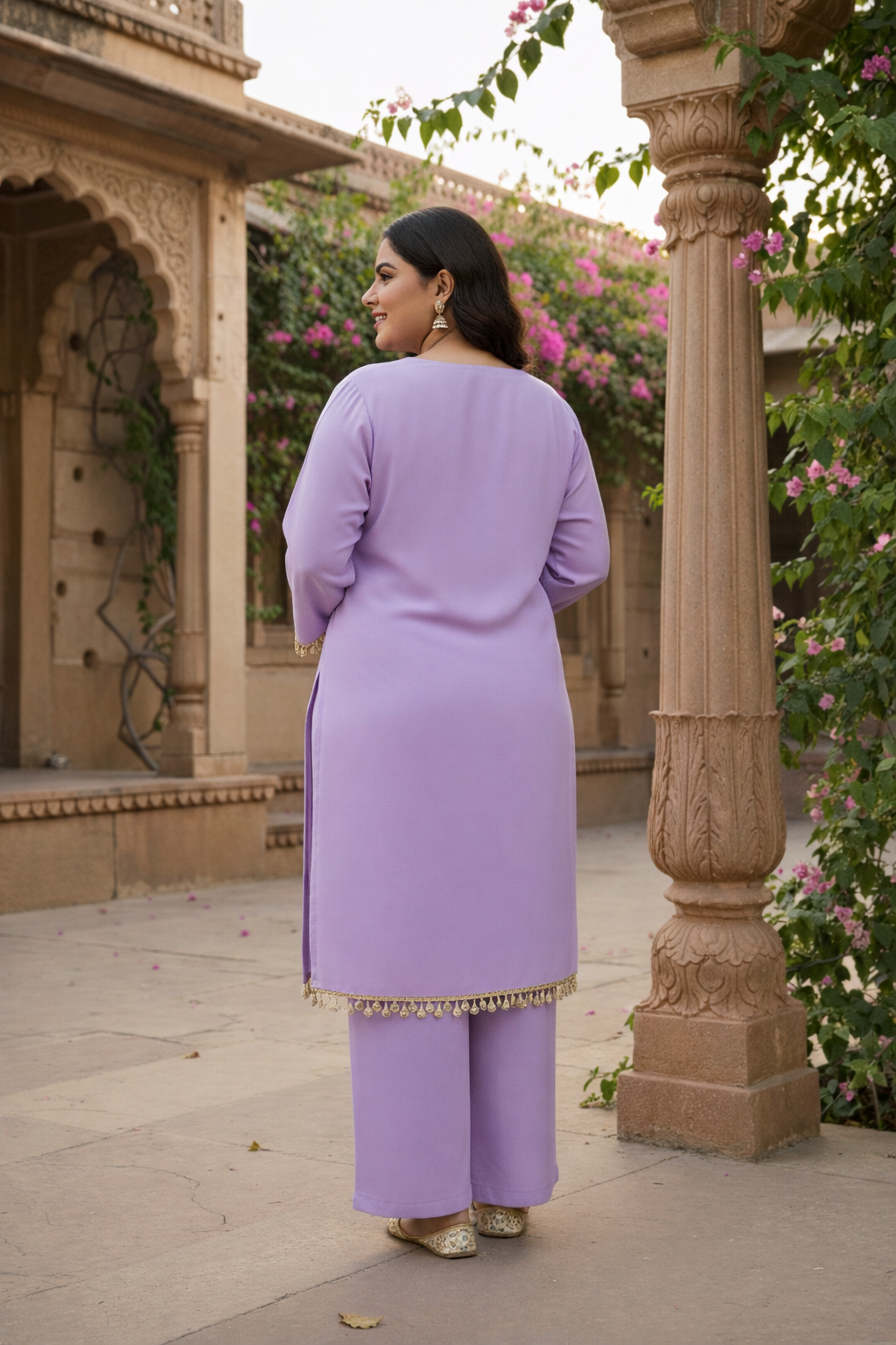 Lilac Mirror-Embellished Roman Silk Kurta Set
