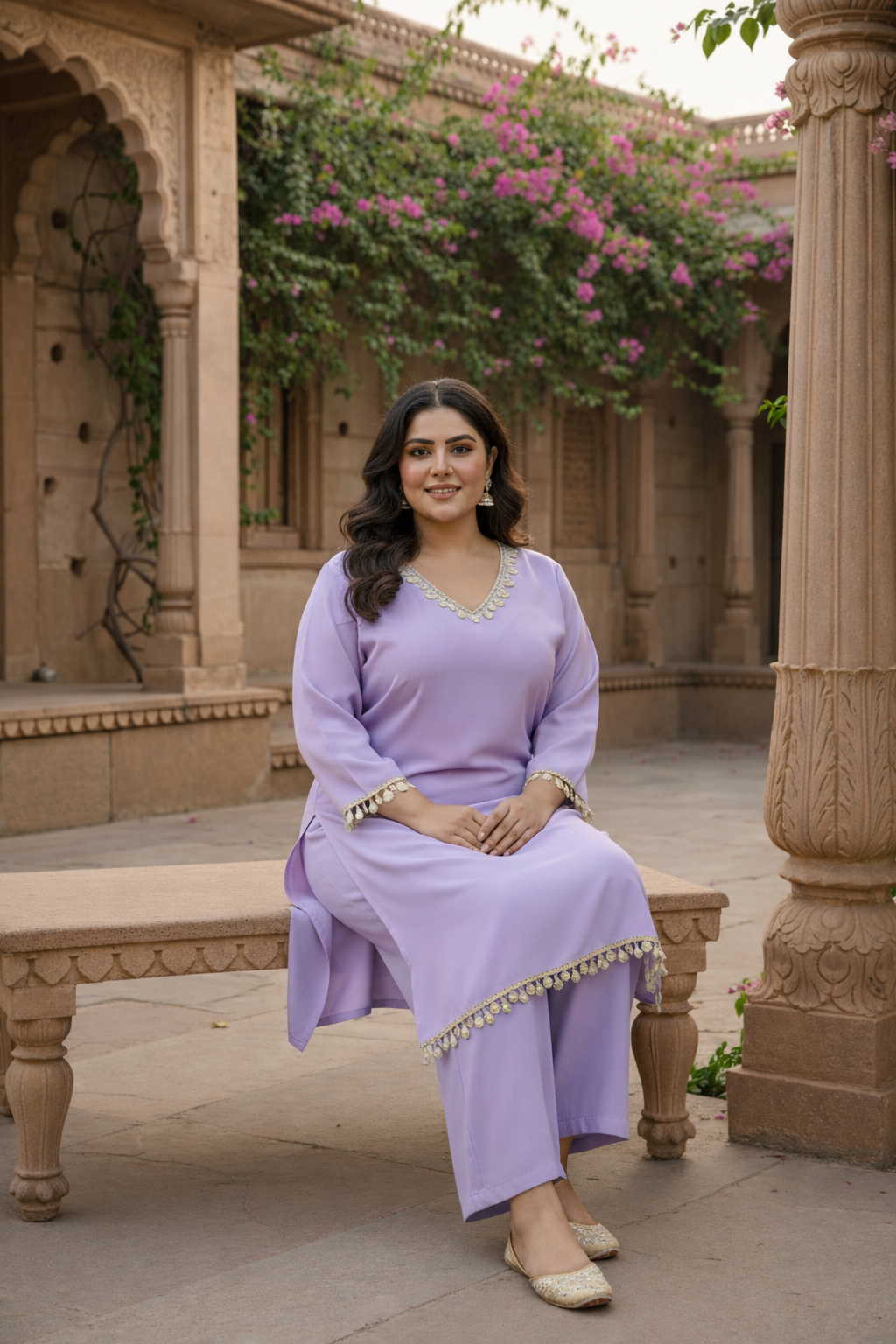 Lilac Mirror-Embellished Roman Silk Kurta Set