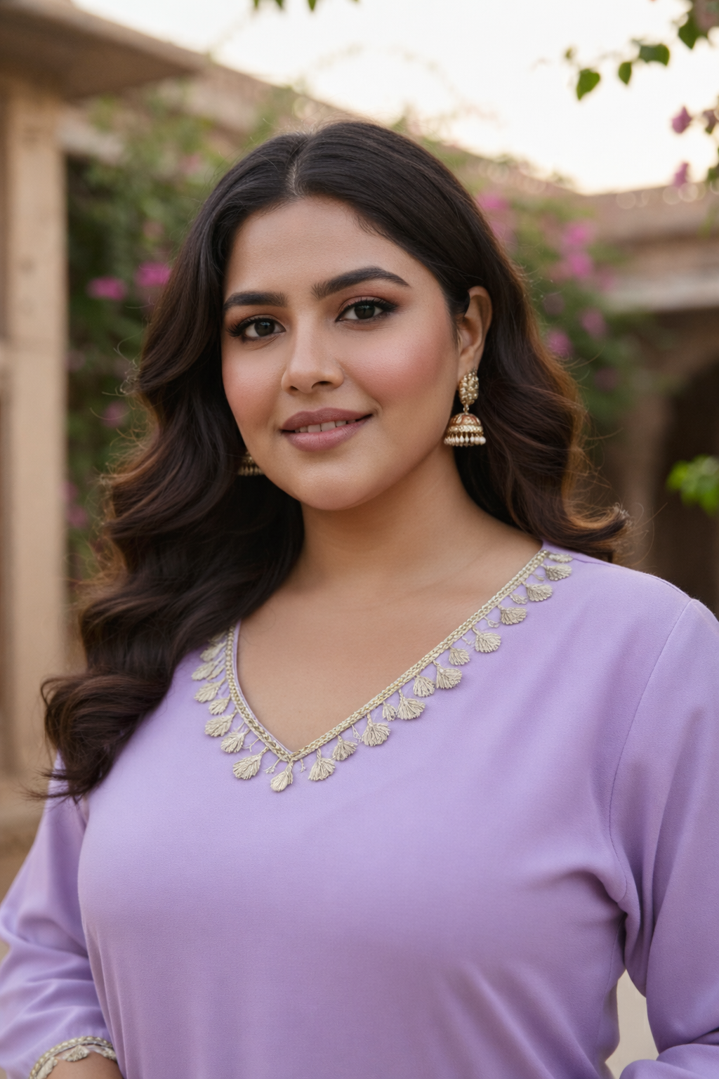 Lilac Mirror-Embellished Roman Silk Kurta Set