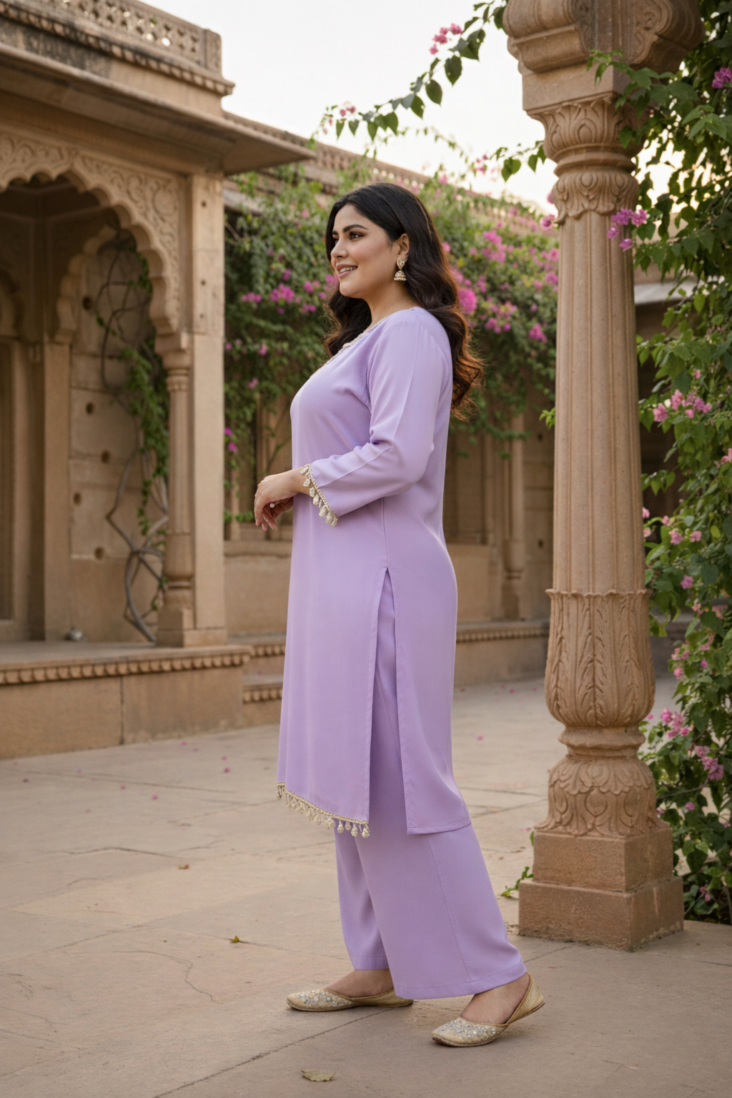 Lilac Mirror-Embellished Roman Silk Kurta Set