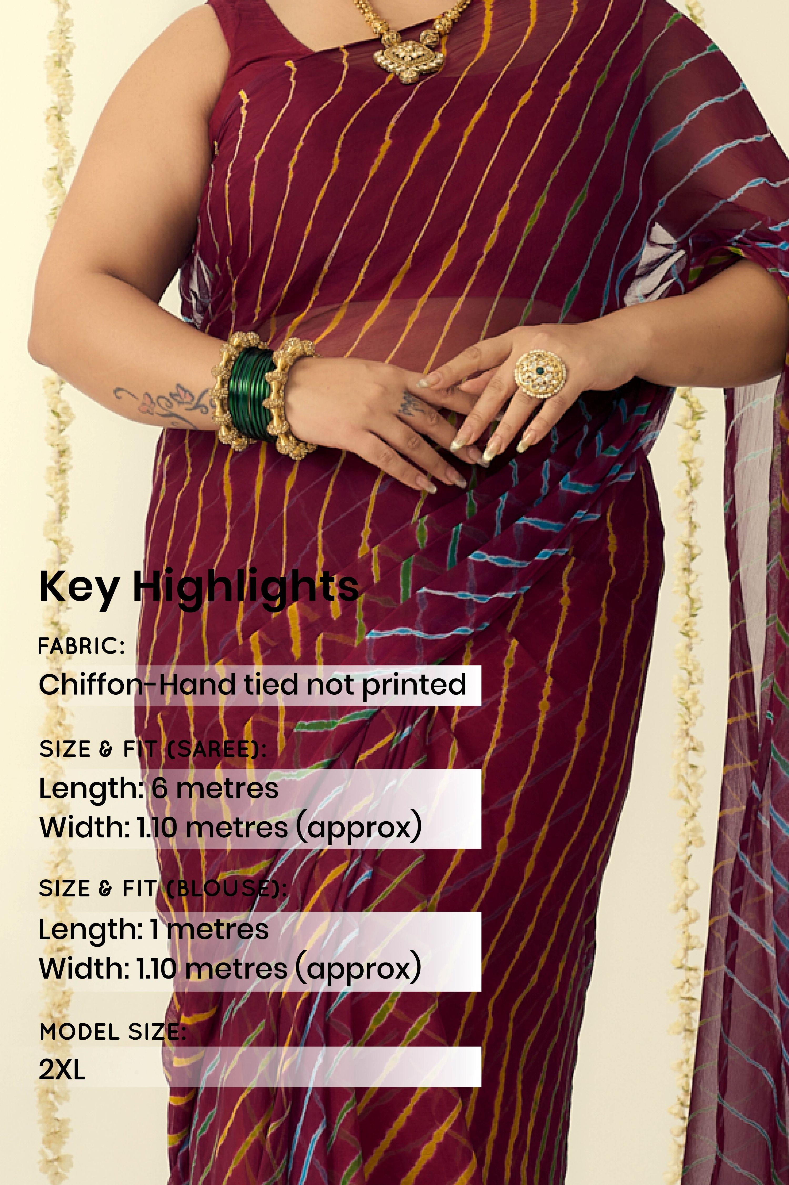 Maroon Leheriya Saree with Multi-colour Accents