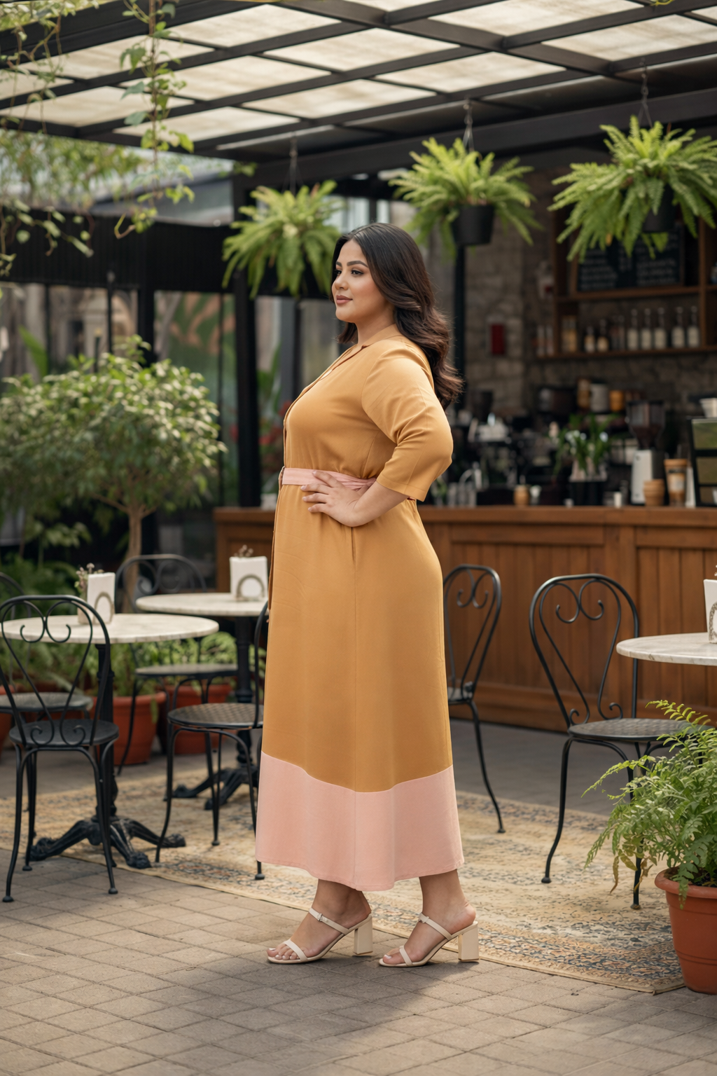 Sand And Blush Satin Color Blocked Dress