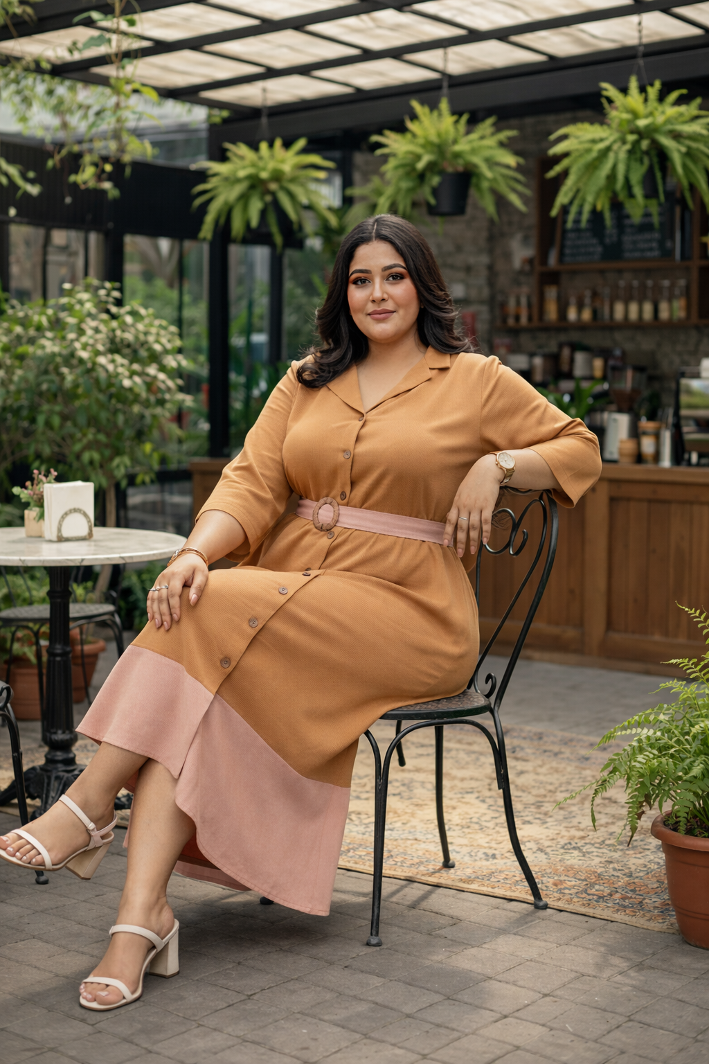 Sand And Blush Satin Color Blocked Dress