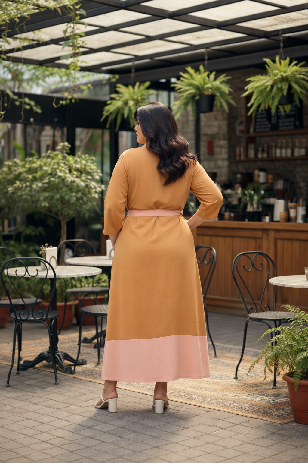 Sand And Blush Satin Color Blocked Dress