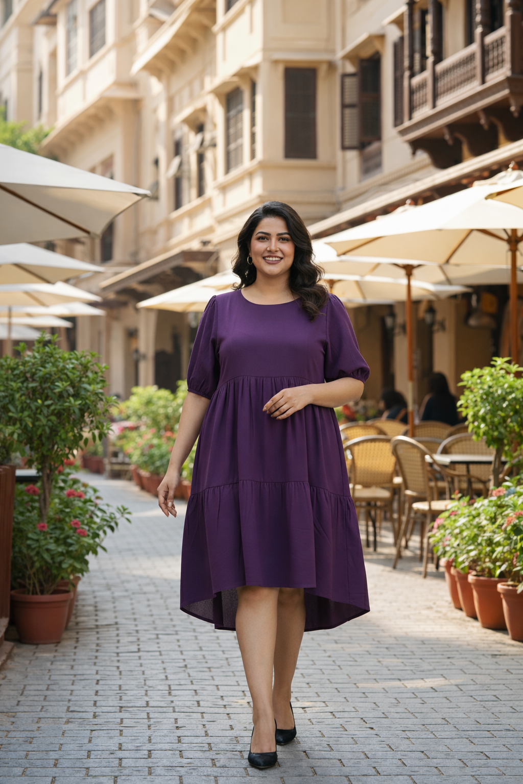 Shop Plus Size Purple Tiered Short Dress Online
