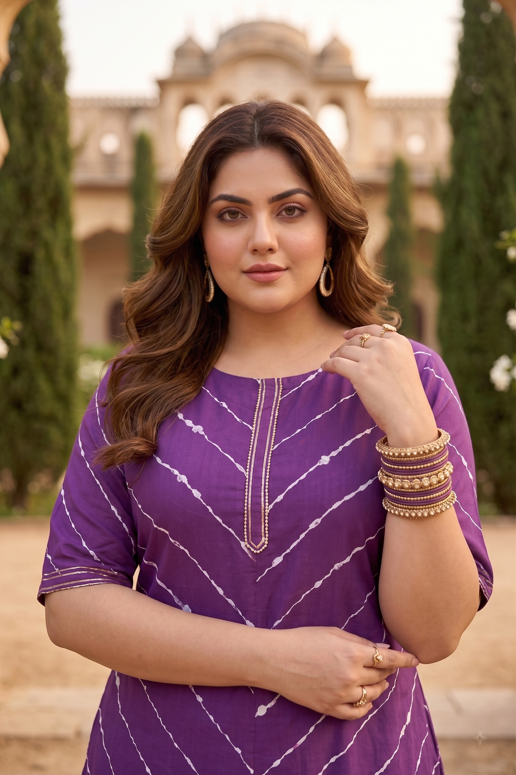 Purple Leheriya Cotton Kurta Palazzo Set ( Set of 2)