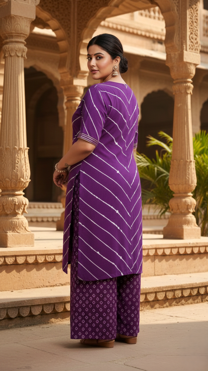 Jamuni Purple Leheriya Bhandhani Kurta Set - (Set of 2)