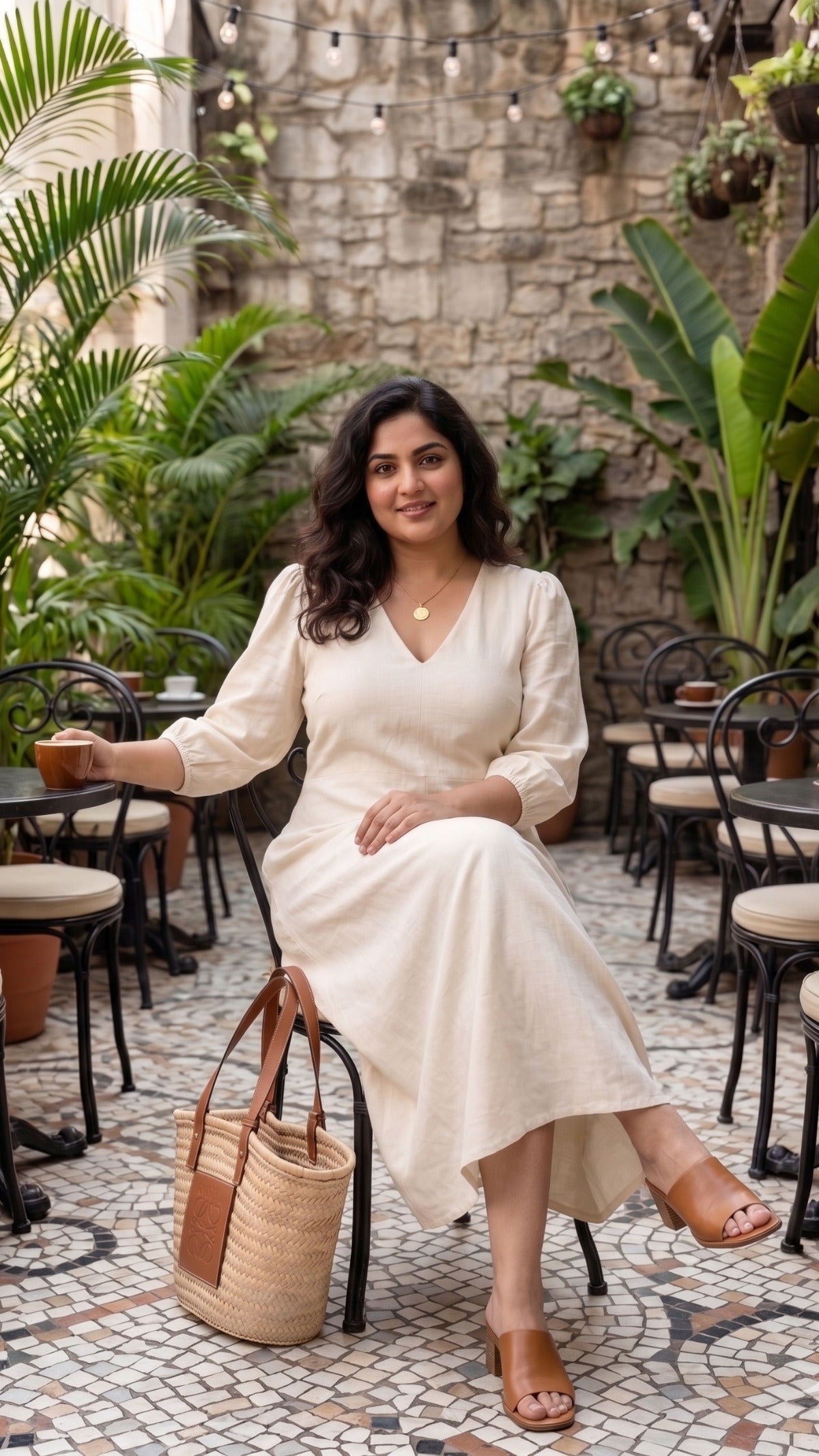 Plus Size Off-White Cotton Maxi Dress β Elegant V-Neck Flowy Dress for Women