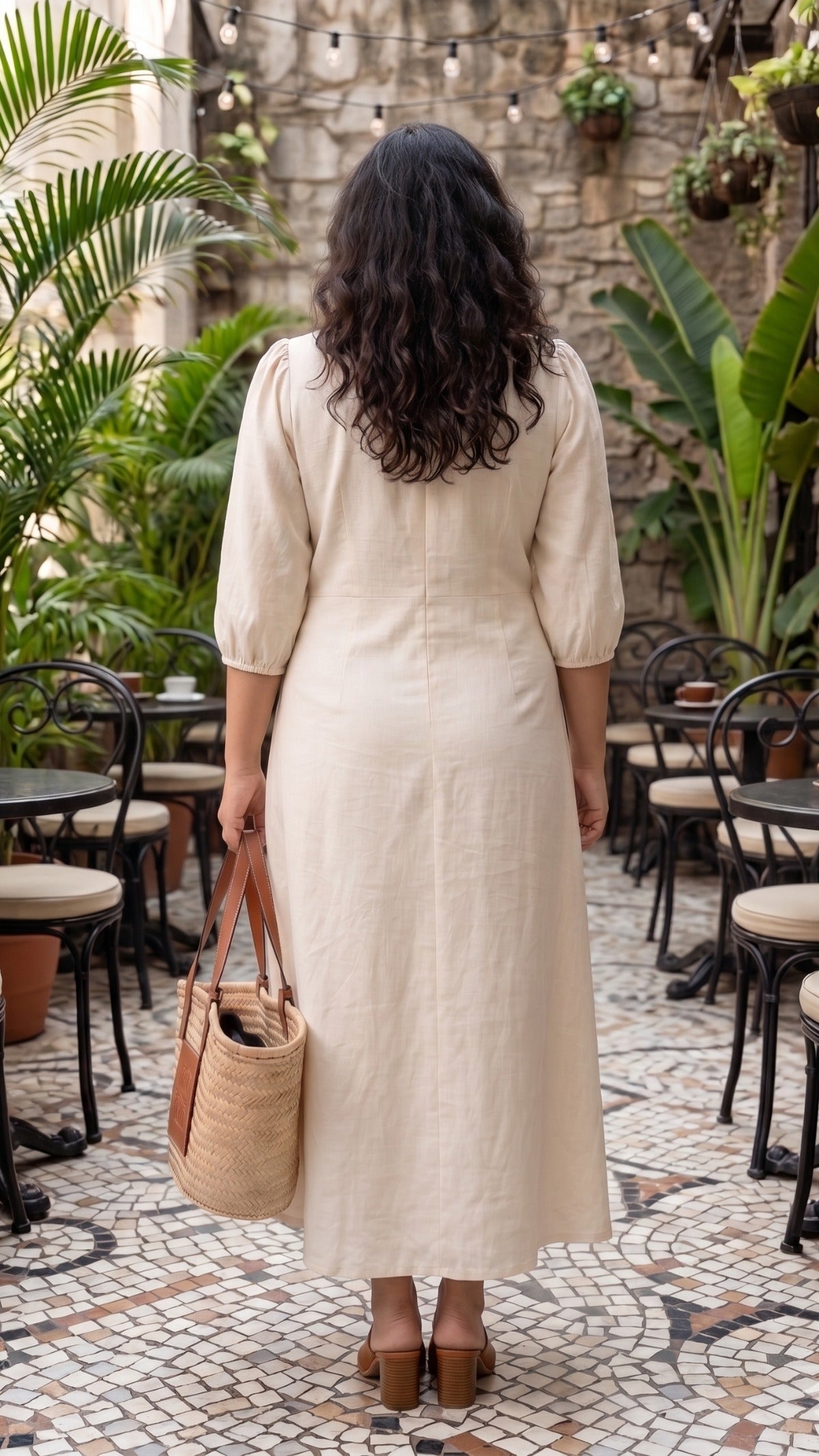 Plus Size Off-White Cotton Maxi Dress β Elegant V-Neck Flowy Dress for Women