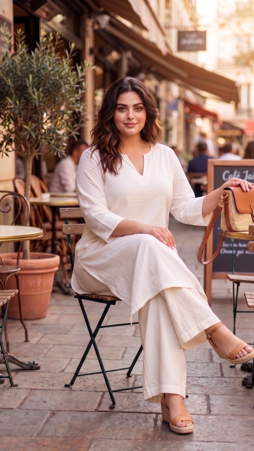 Plus Size White Linen Kurta– Relaxed Fit Straight Kurta for Women