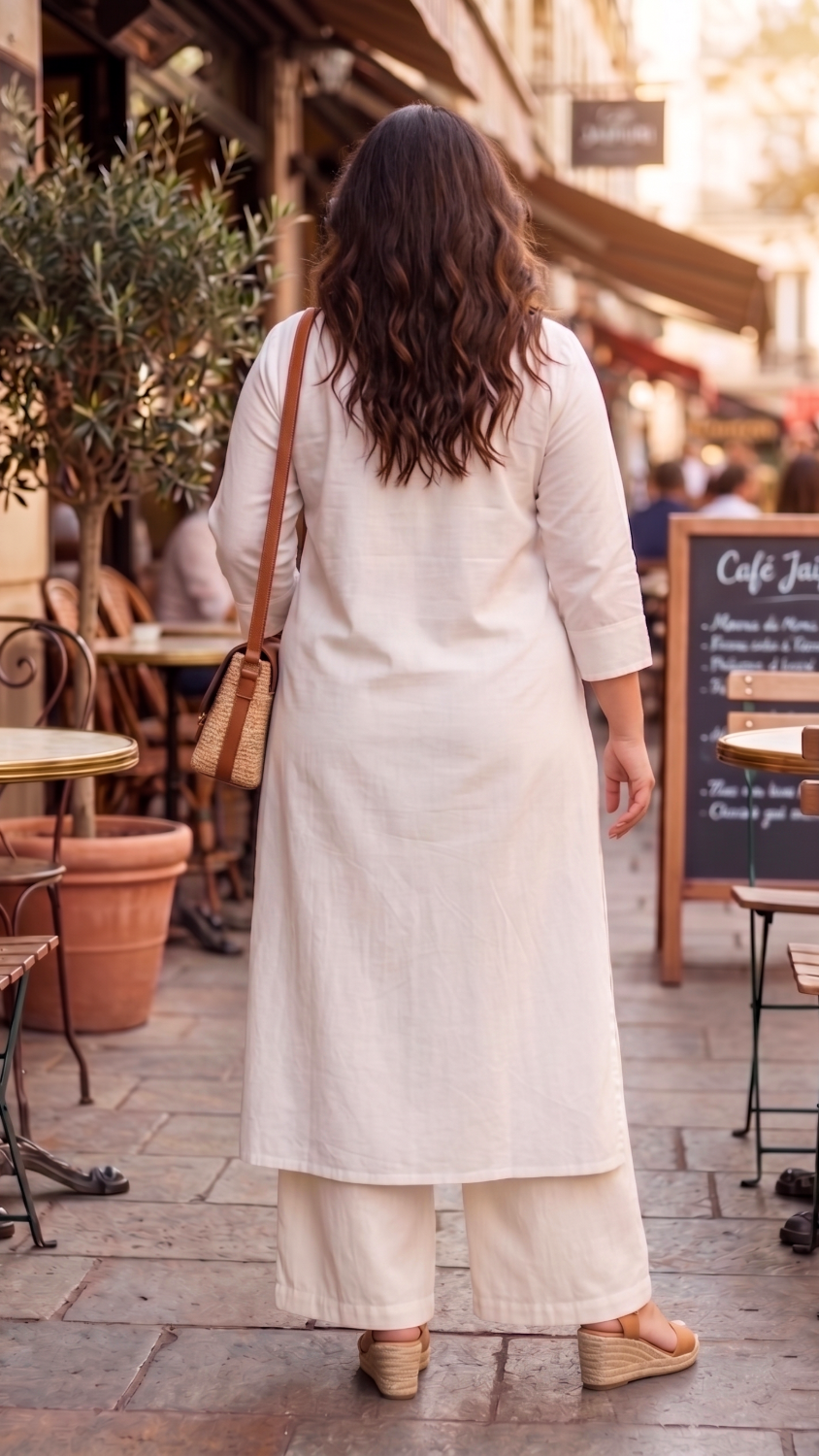 Plus Size White Linen Kurta– Relaxed Fit Straight Kurta for Women